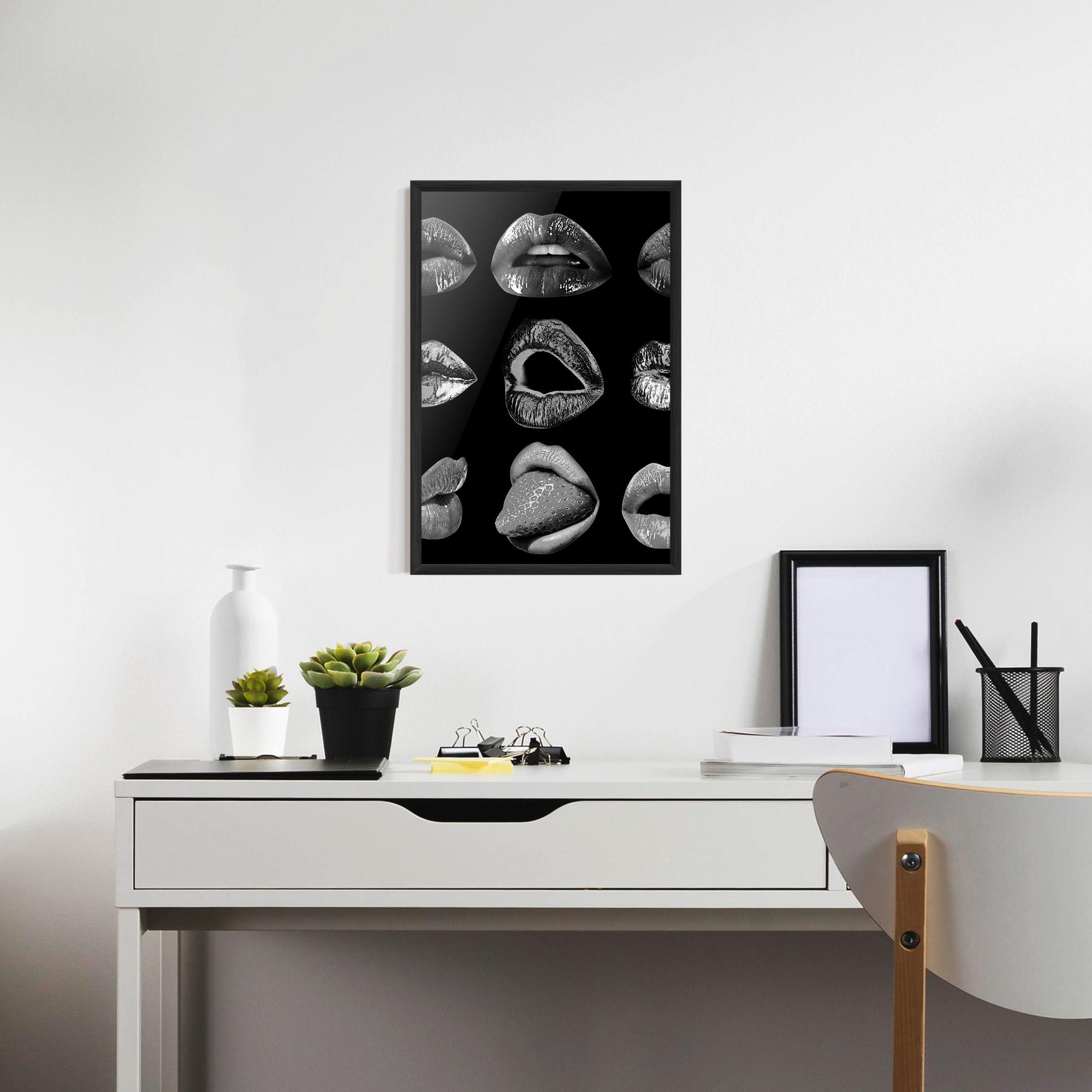 Gerahmte Poster Grey Lips Collage mockup 7