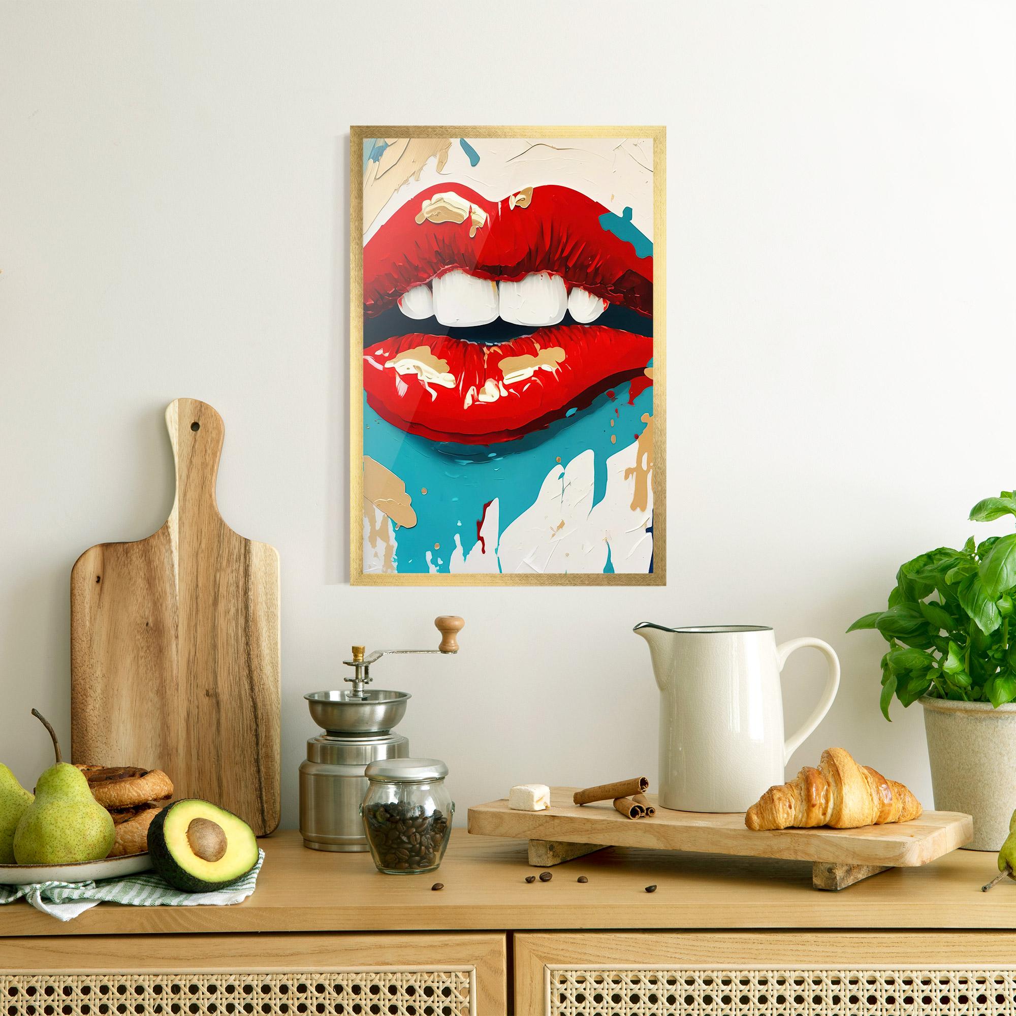 Gerahmte Poster Red Gold Lips mockup 8
