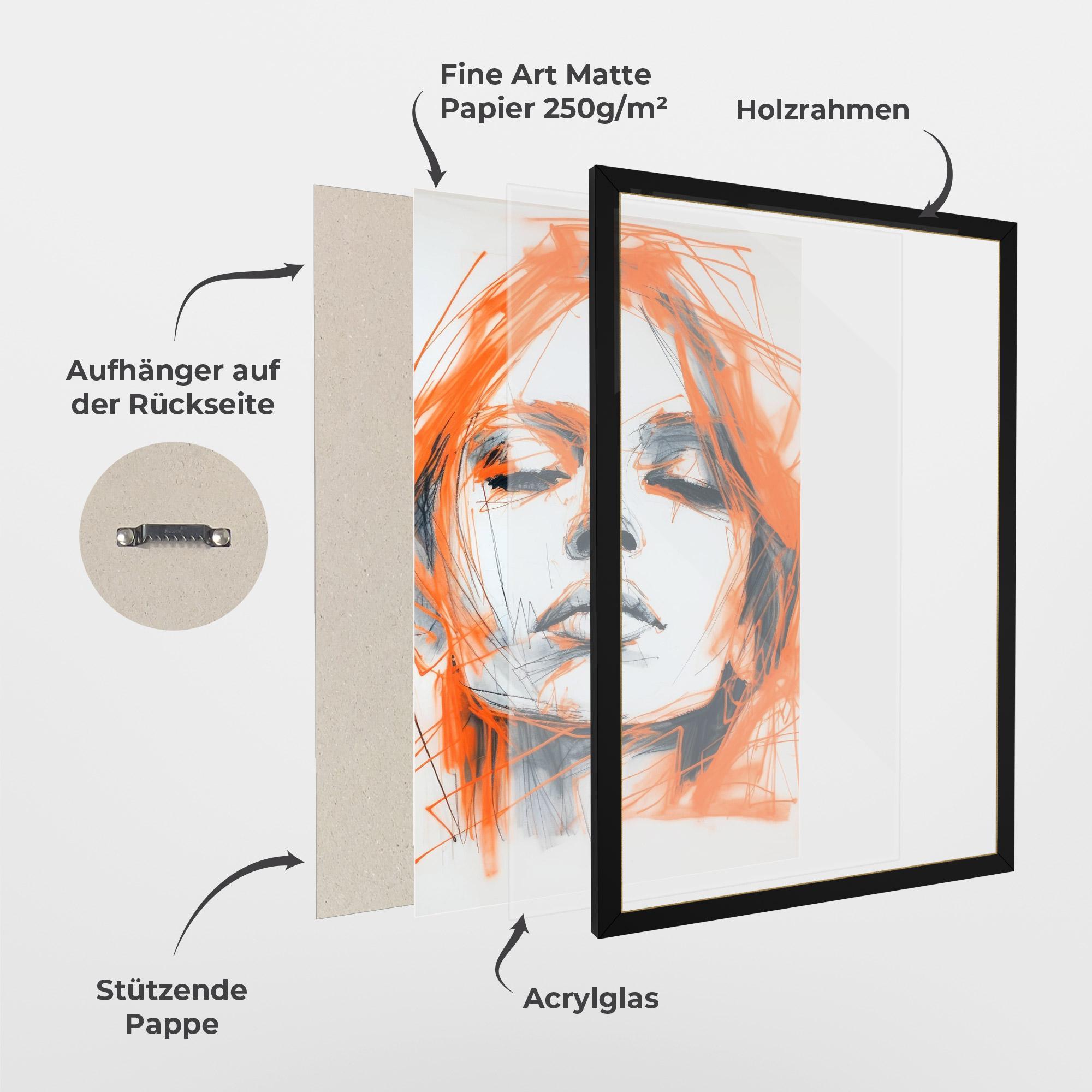 Gerahmte Poster Orange Ink Drawing mockup 1