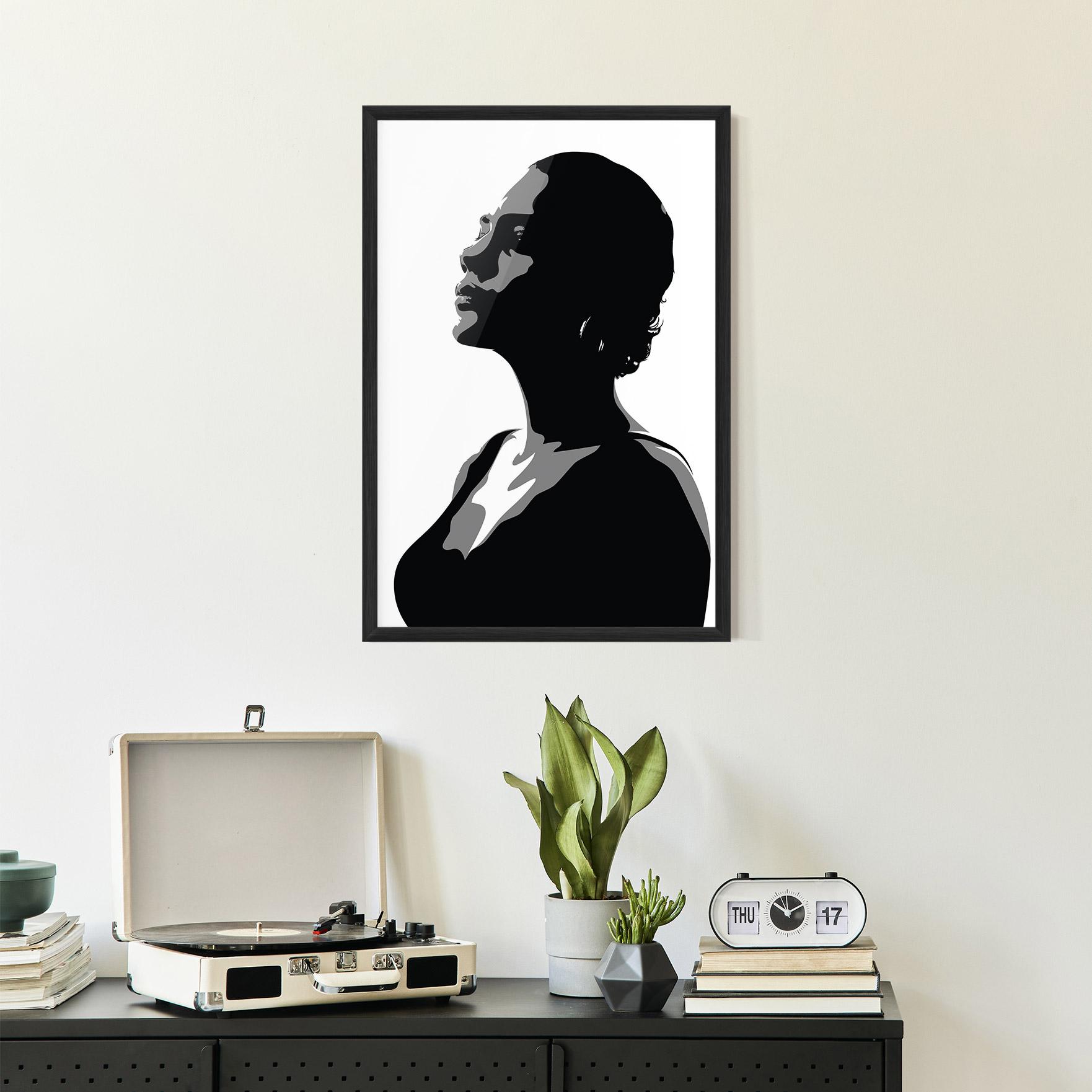 Gerahmte Poster Black Woman Shilouette mockup 2