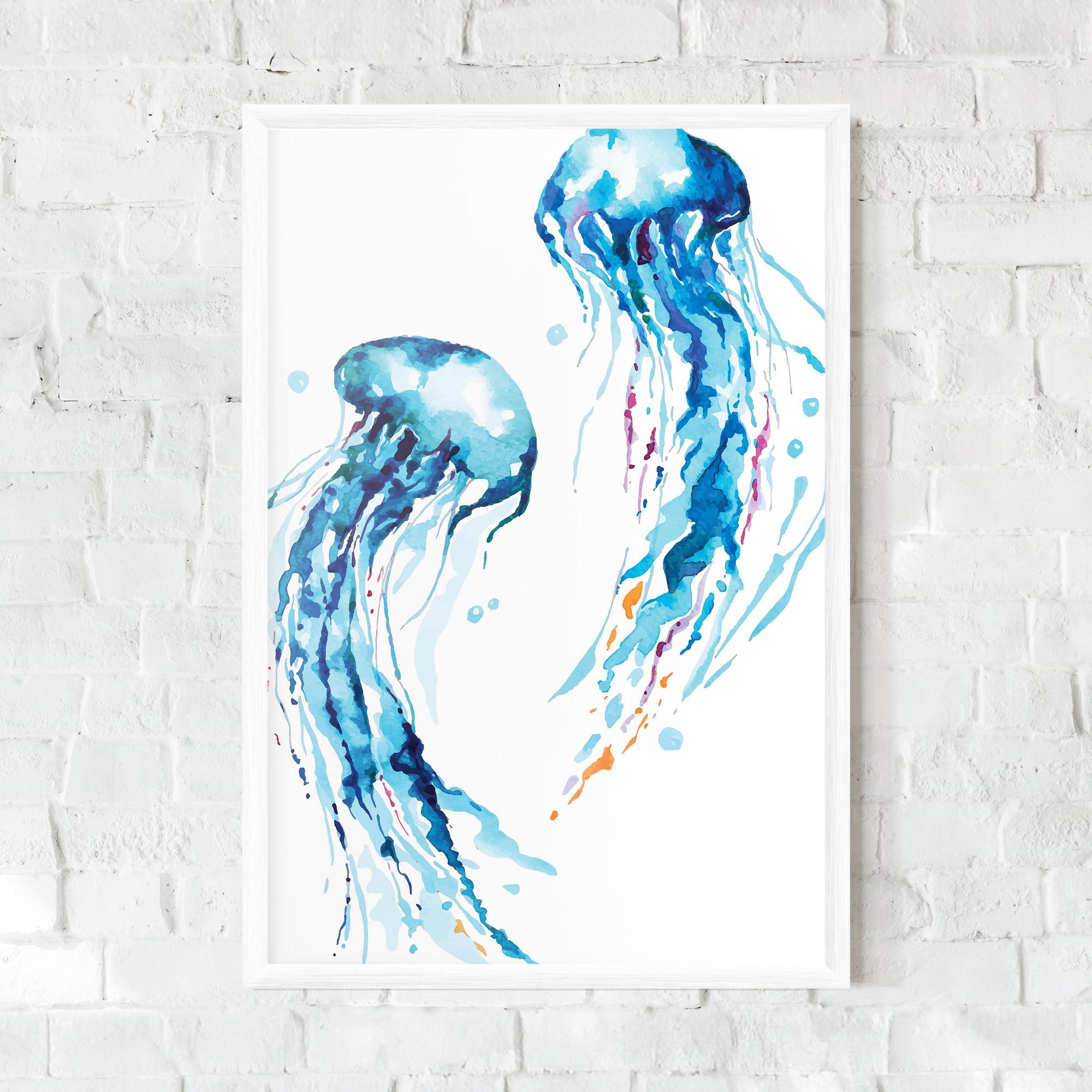 Gerahmte Poster Jellyfish Watercolor mockup 0