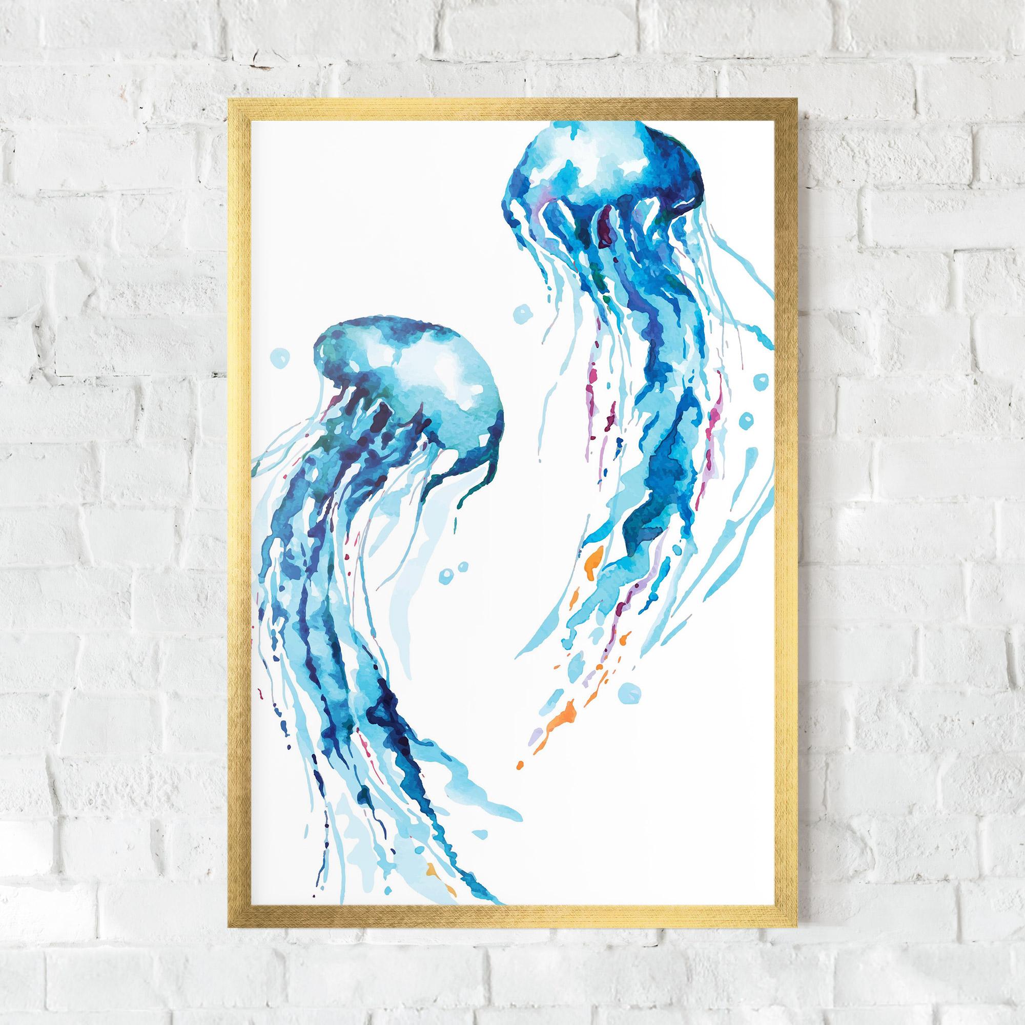 Gerahmte Poster Jellyfish Watercolor mockup 0