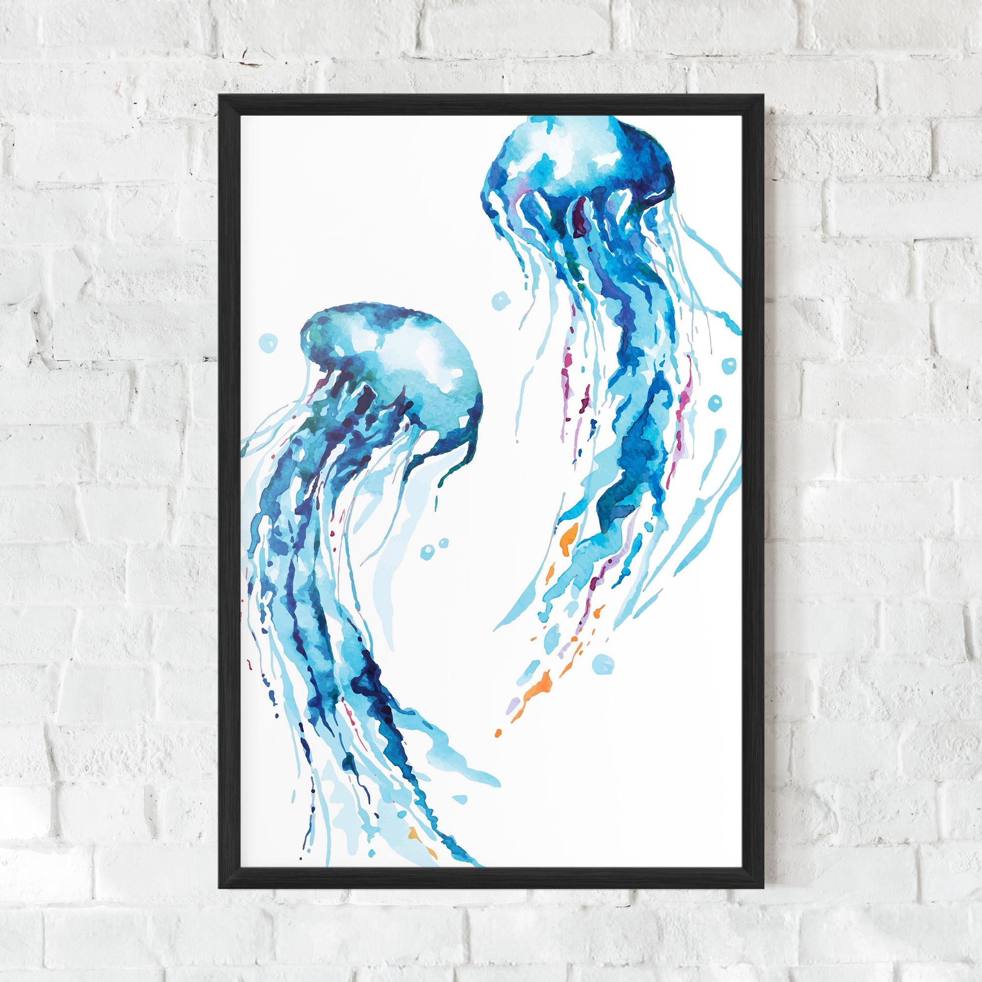 Gerahmte Poster Jellyfish Watercolor mockup 0