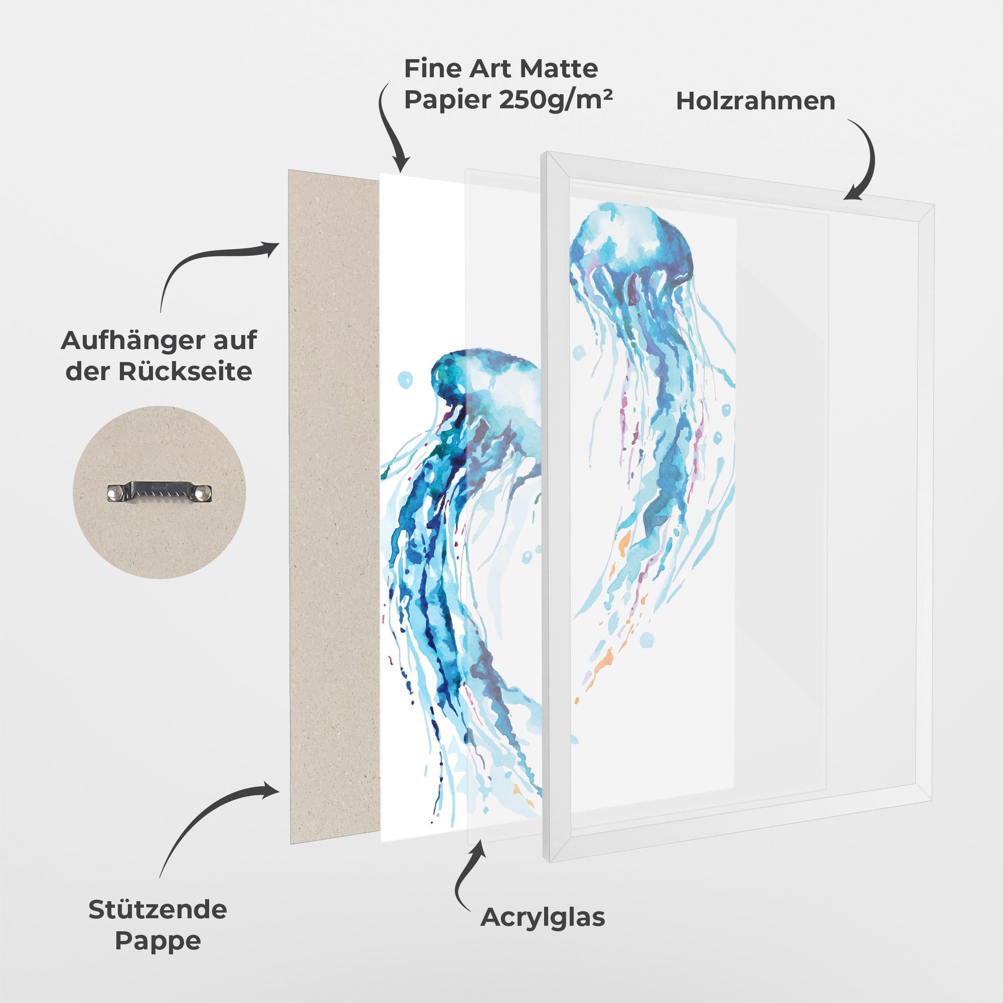 Gerahmte Poster Jellyfish Watercolor mockup 1