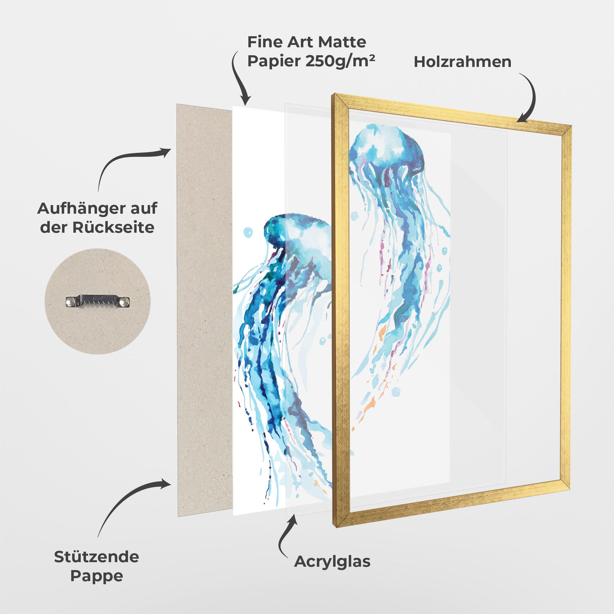 Gerahmte Poster Jellyfish Watercolor mockup 1
