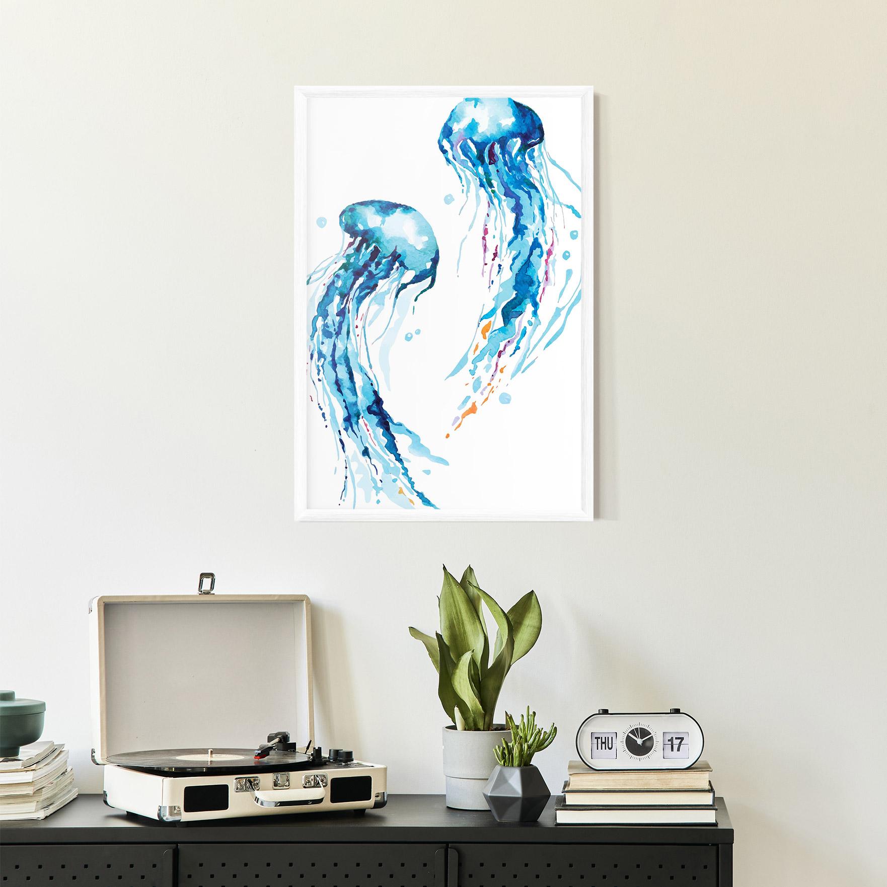 Gerahmte Poster Jellyfish Watercolor mockup 2