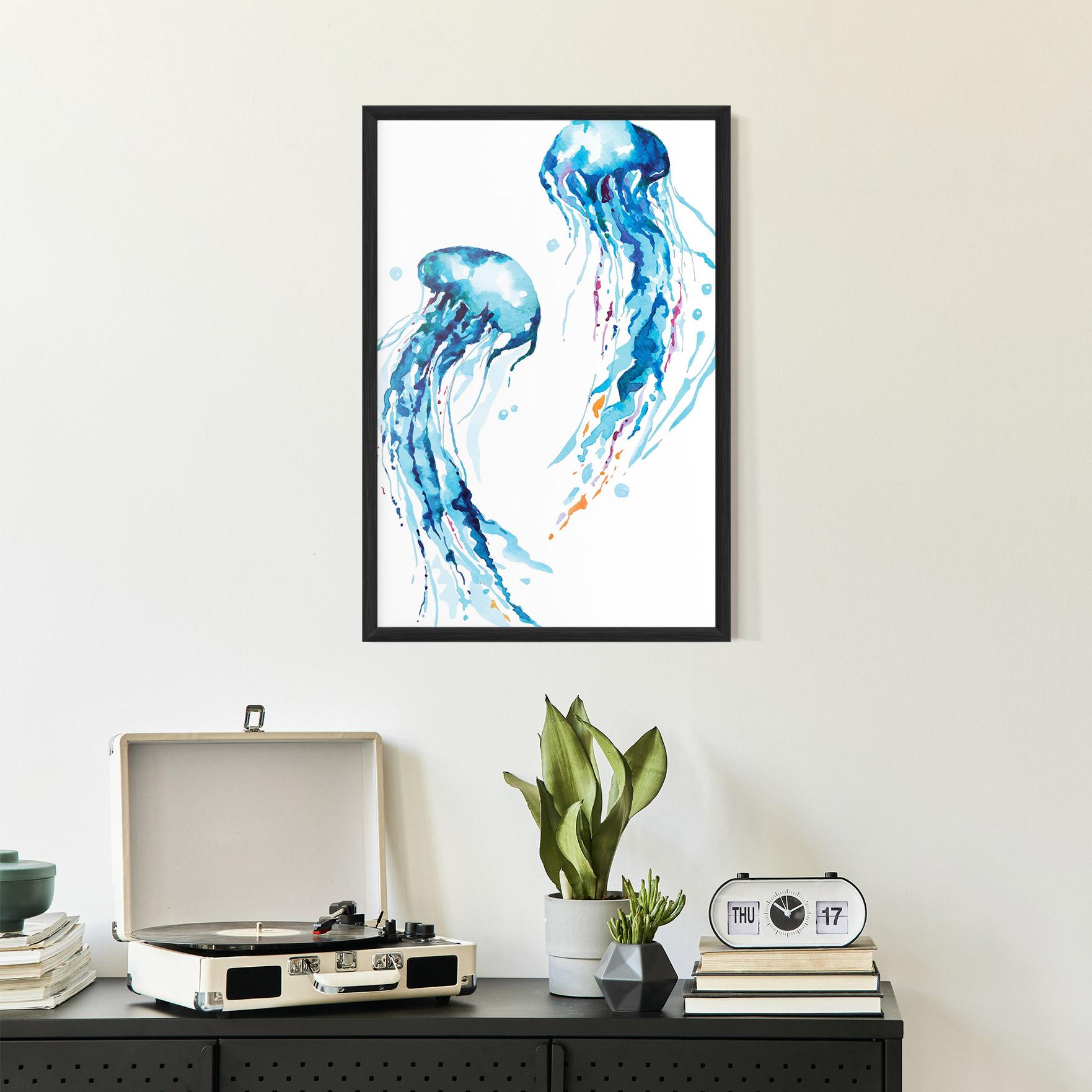 Gerahmte Poster Jellyfish Watercolor mockup 2