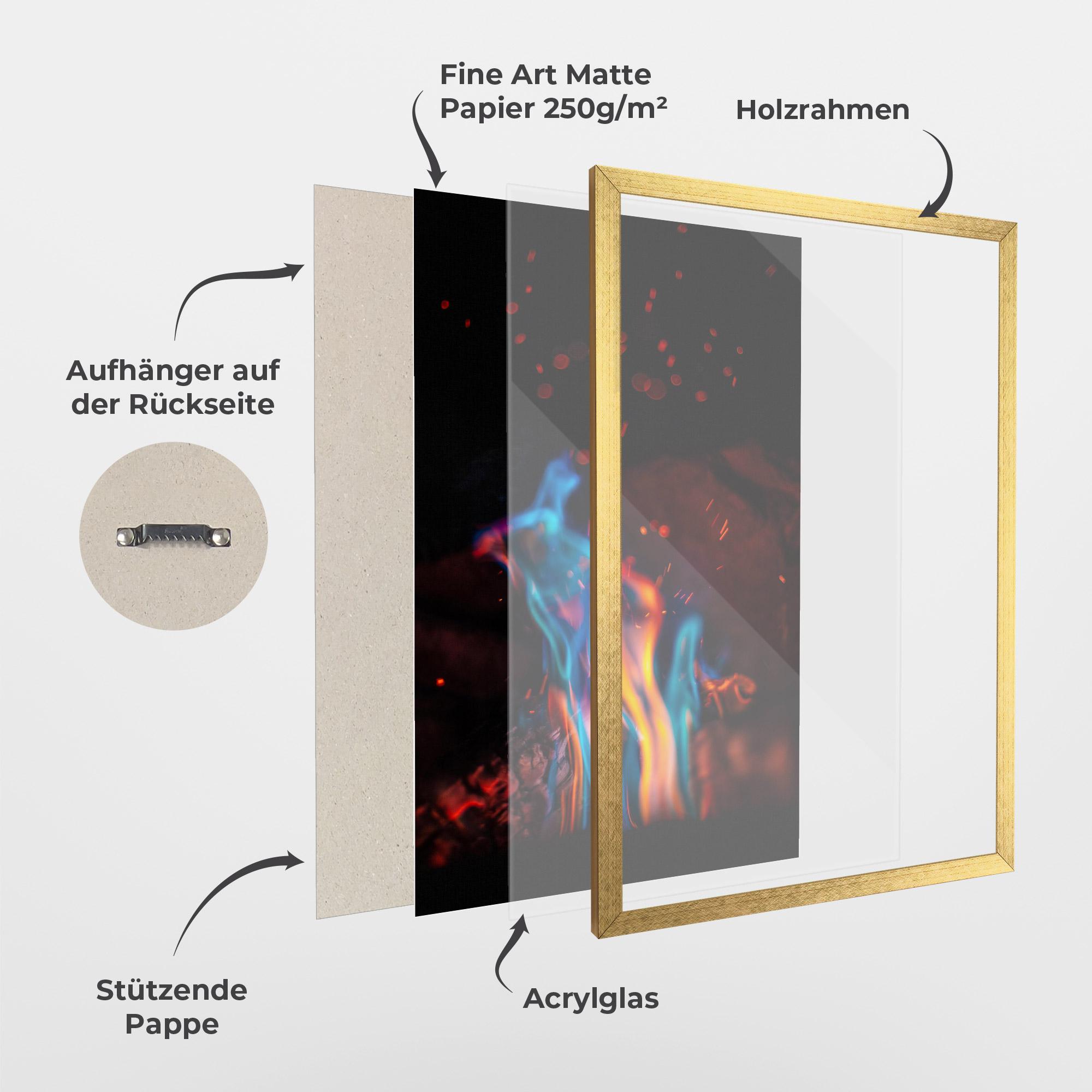 Gerahmte Poster Blue Orange Fire mockup 1
