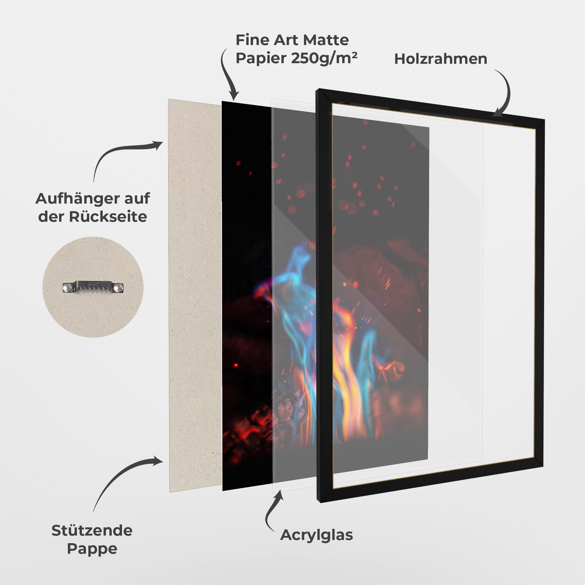 Gerahmte Poster Blue Orange Fire mockup 1