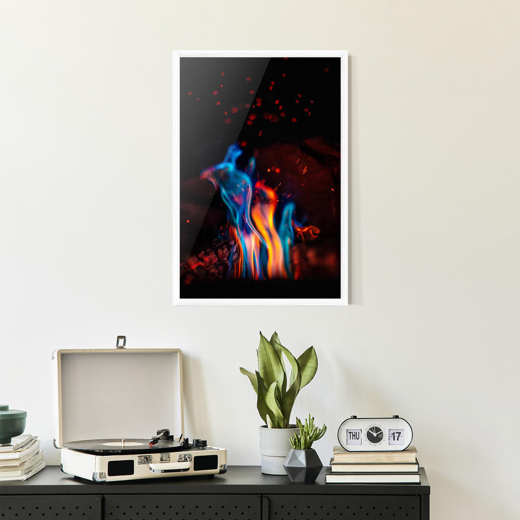 Gerahmte Poster Blue Orange Fire mockup 2