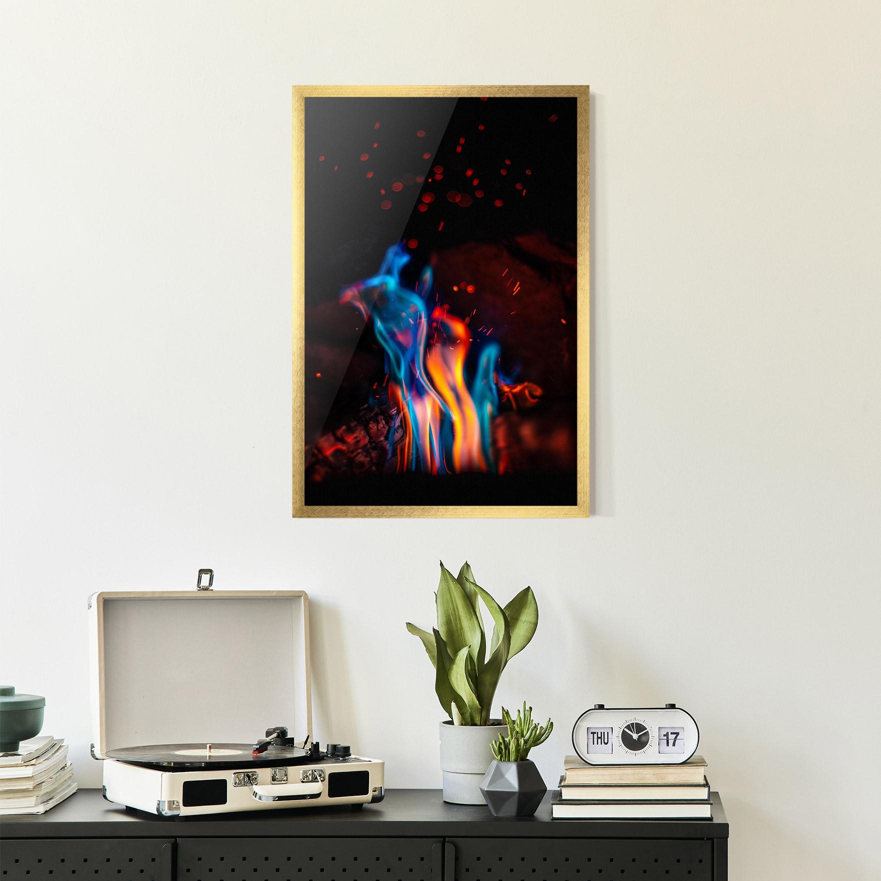 Gerahmte Poster Blue Orange Fire mockup 2
