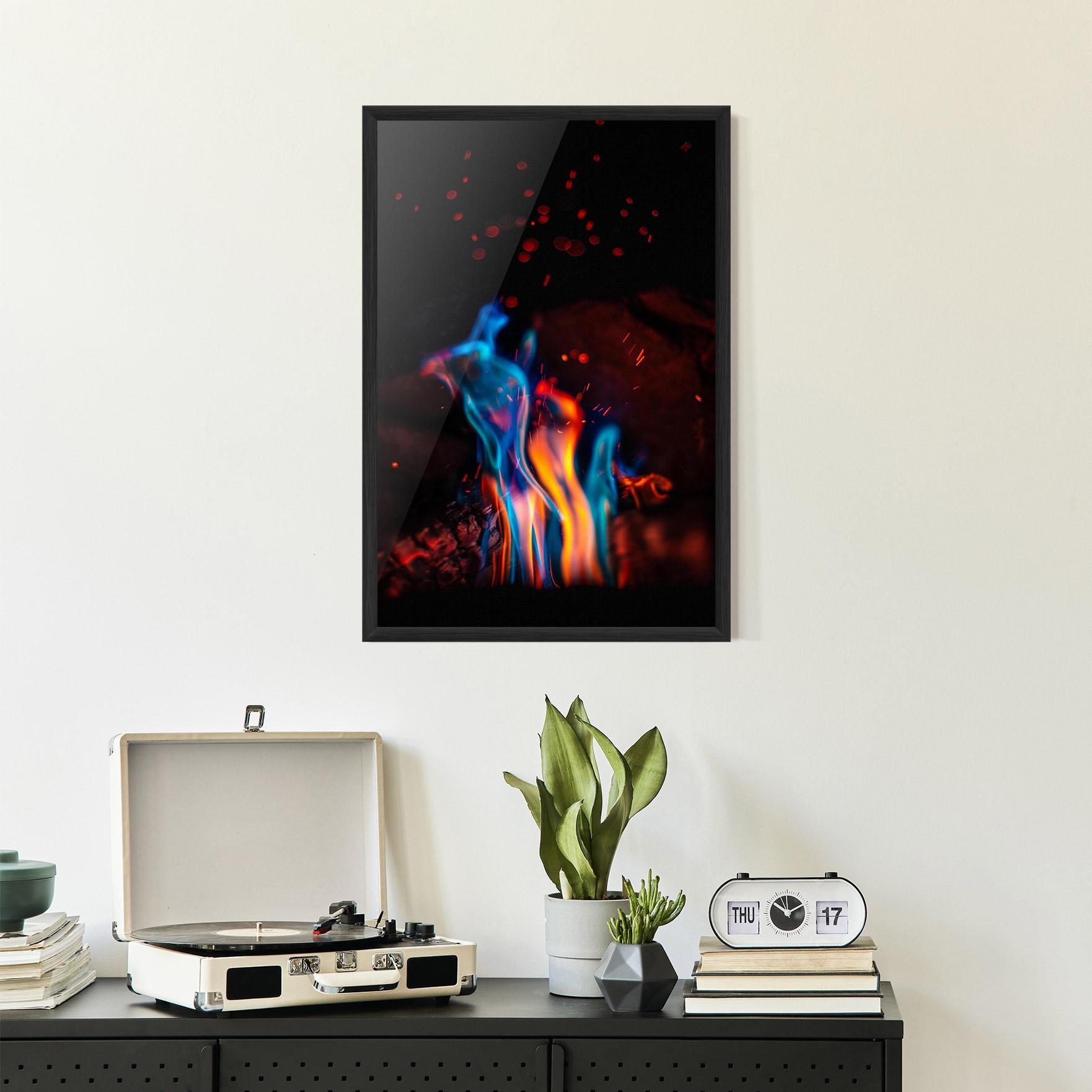 Gerahmte Poster Blue Orange Fire mockup 2
