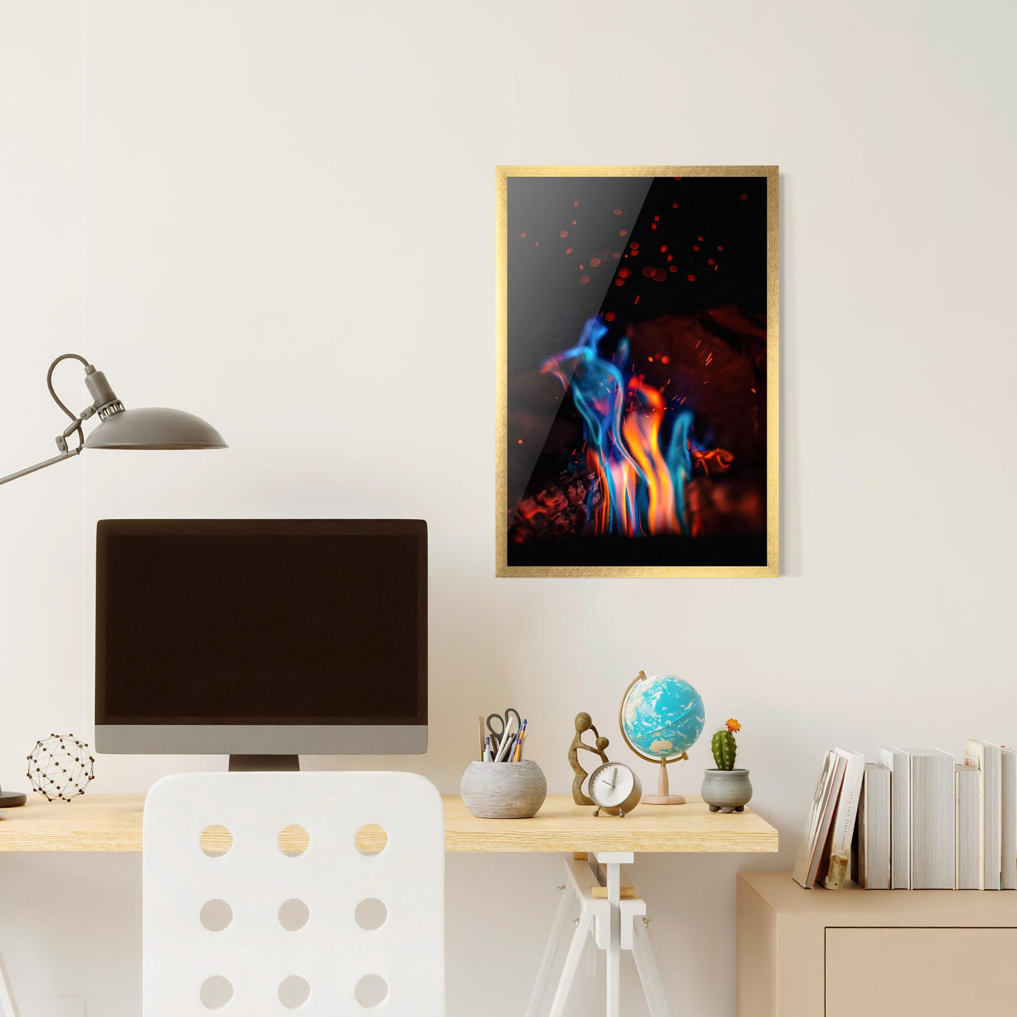 Gerahmte Poster Blue Orange Fire mockup 6