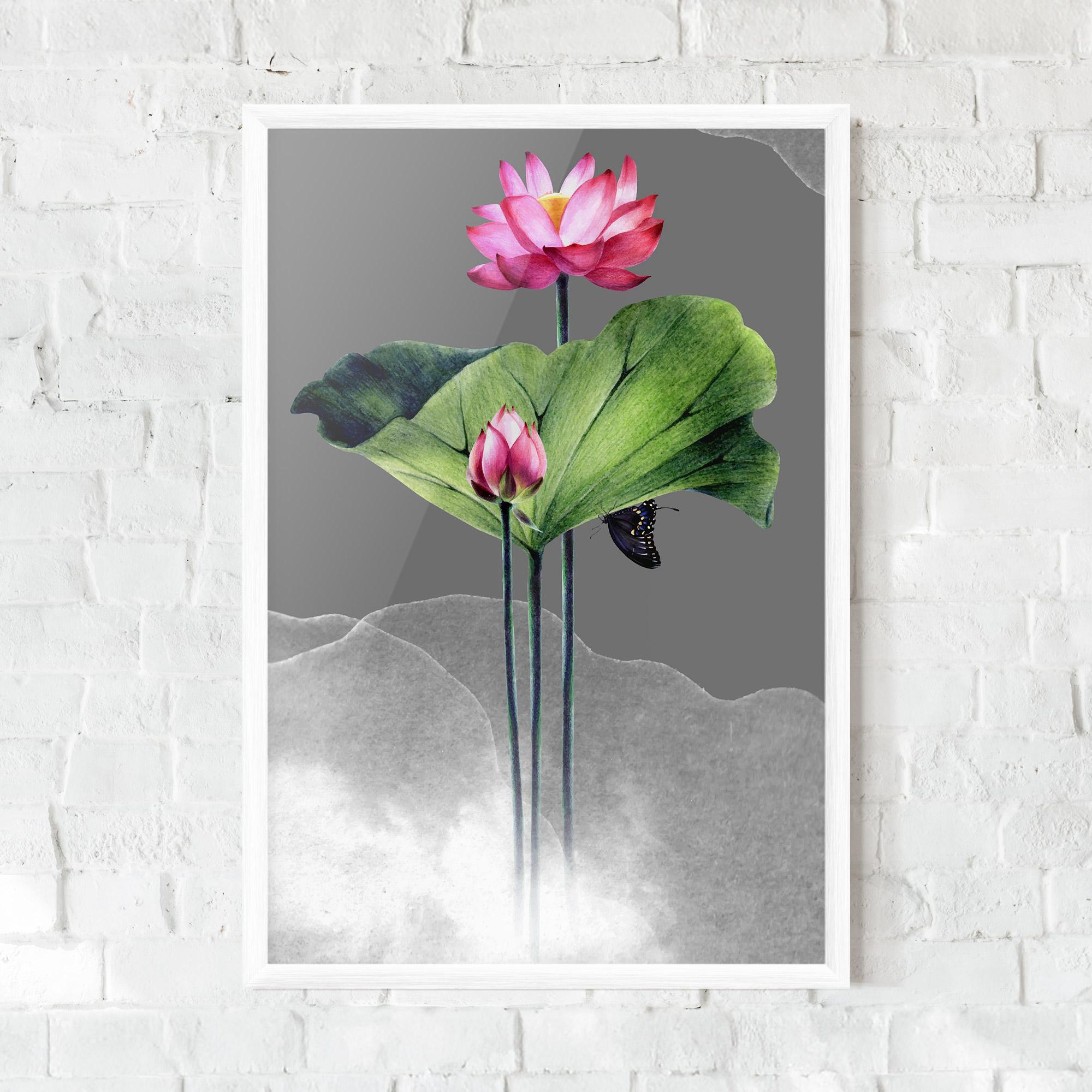 Gerahmte Poster Pink Lotus Art mockup 0