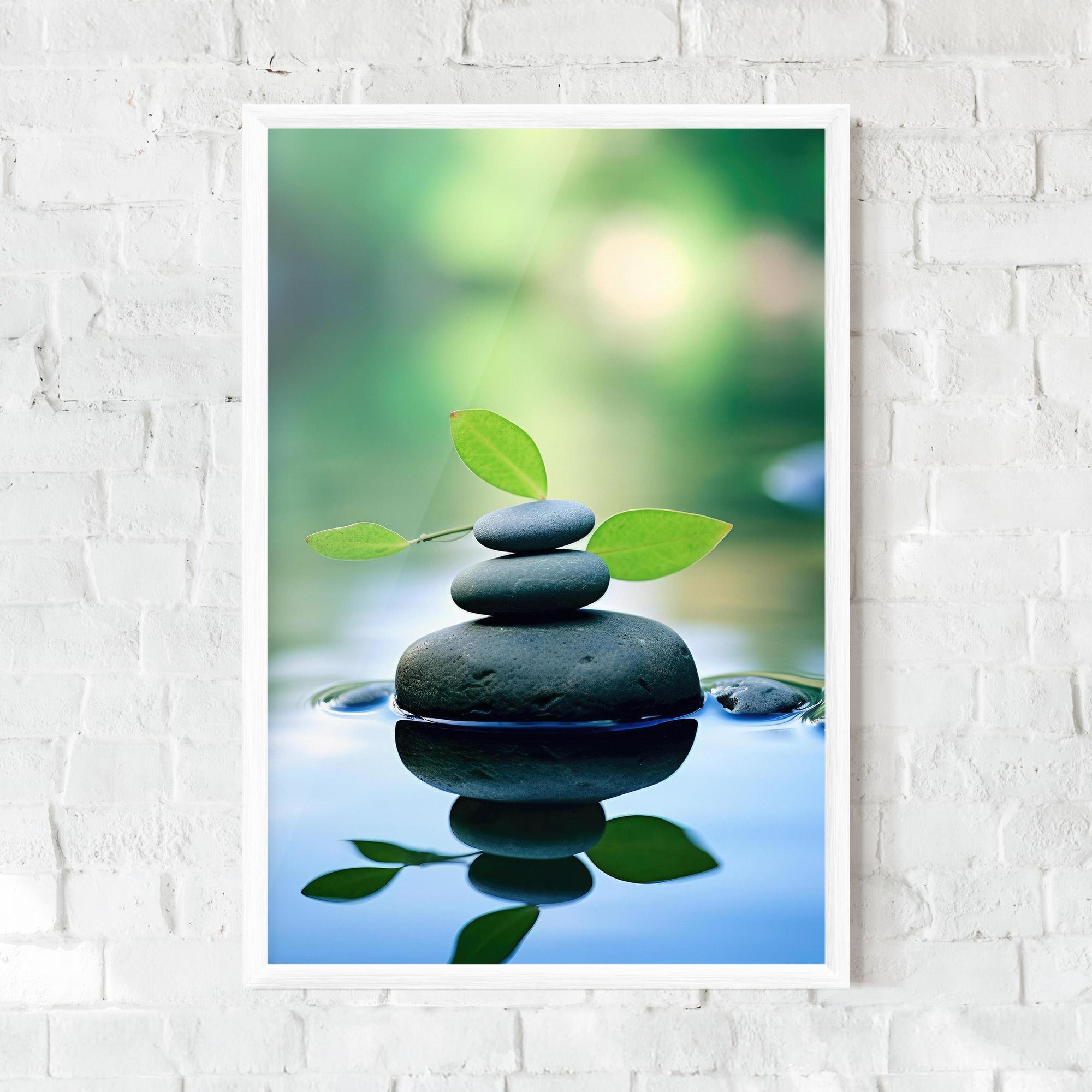 Gerahmte Poster Stones Green Leaves mockup 0