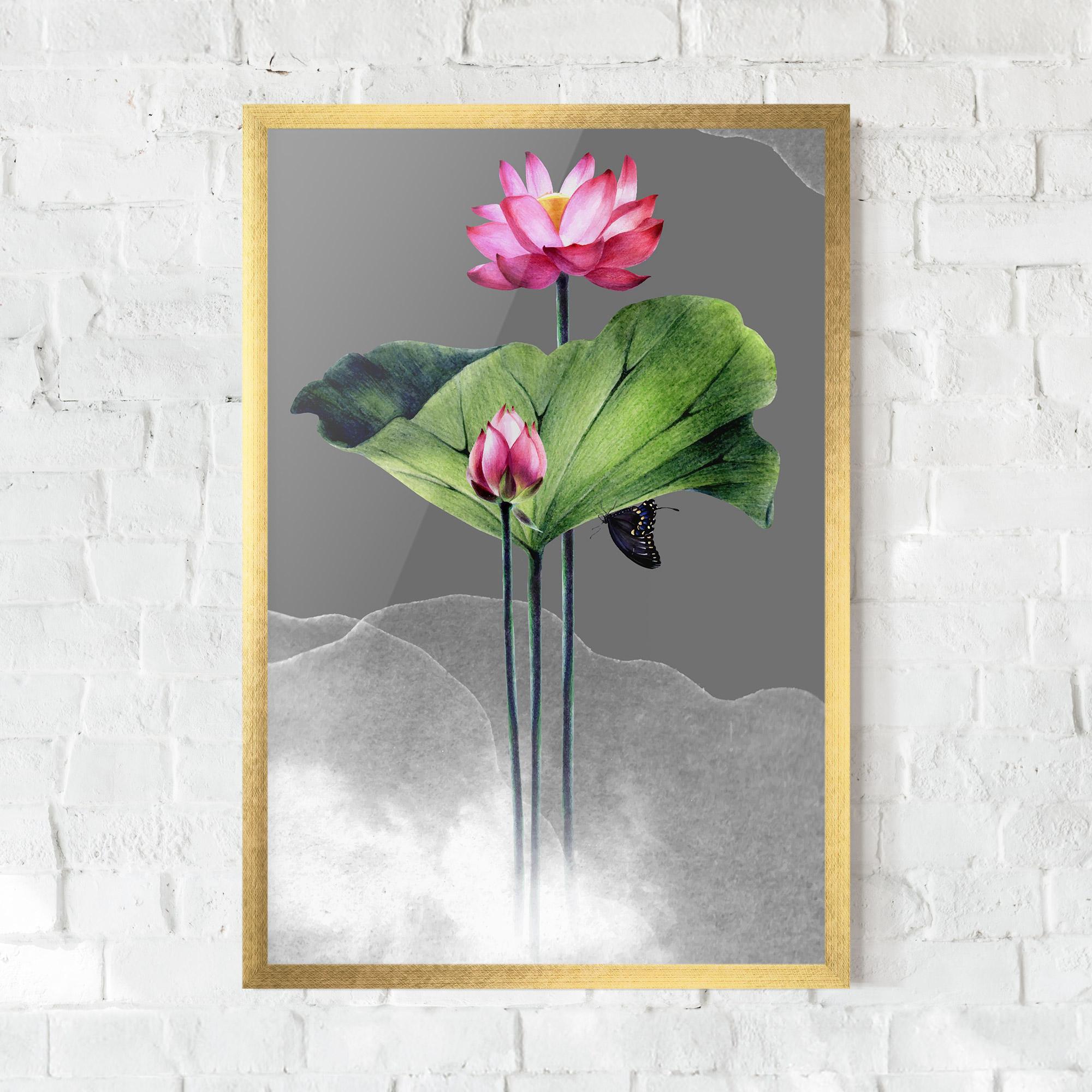 Gerahmte Poster Pink Lotus Art mockup 0