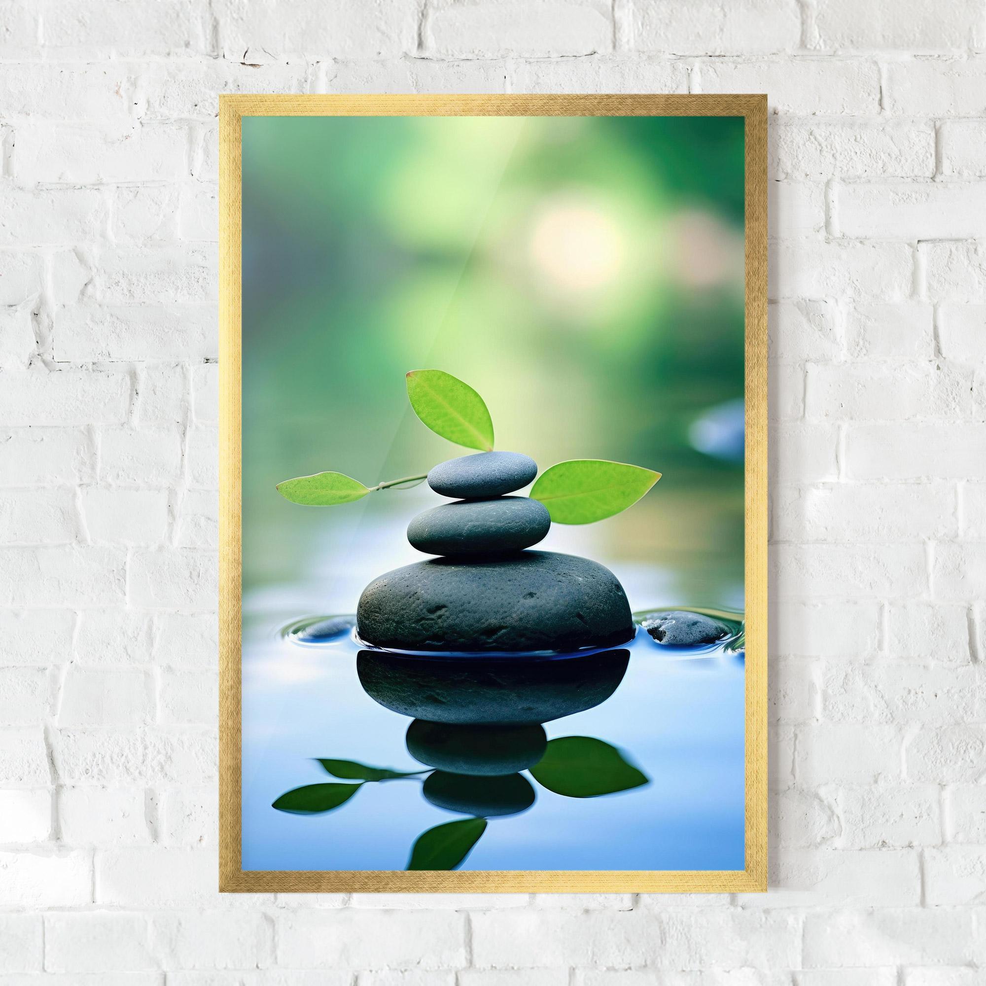 Gerahmte Poster Stones Green Leaves mockup 0
