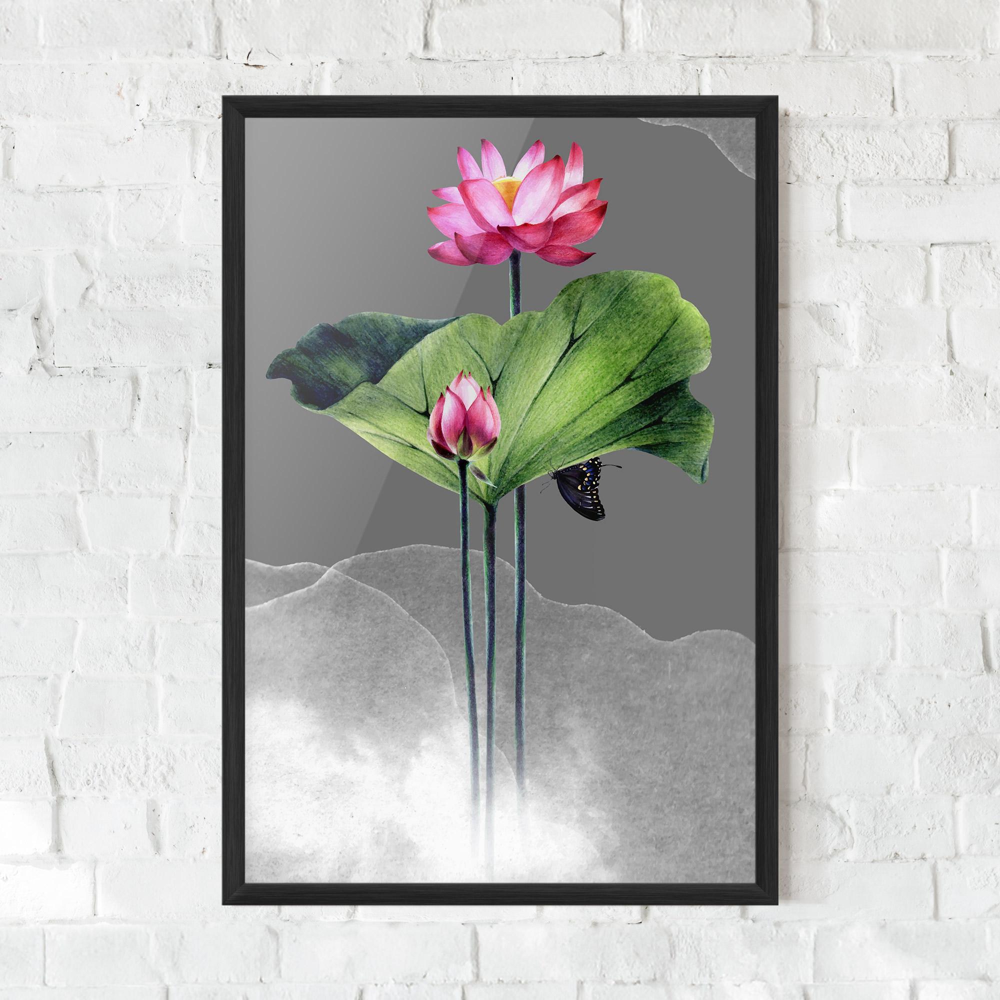 Gerahmte Poster Pink Lotus Art mockup 0