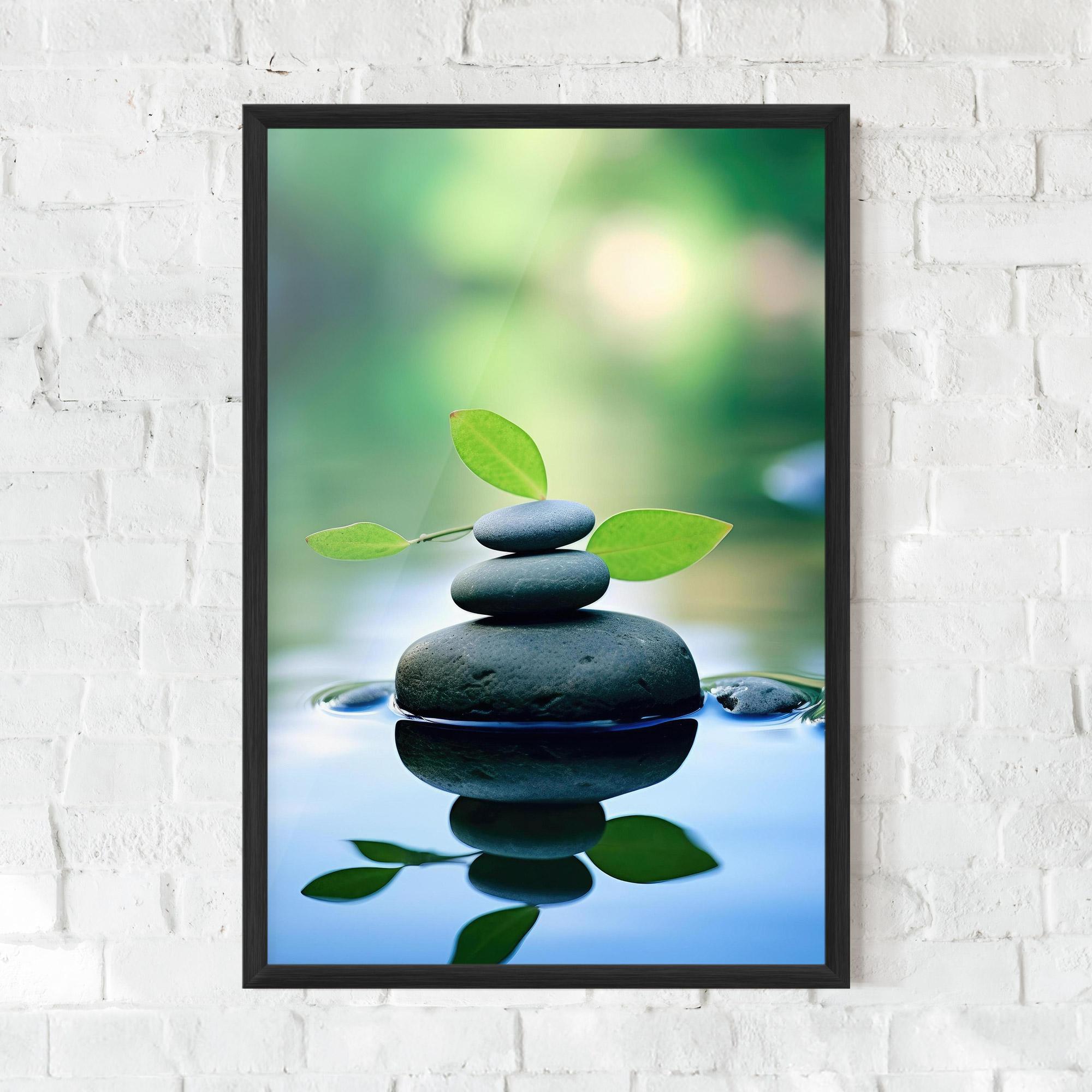 Gerahmte Poster Stones Green Leaves mockup 0