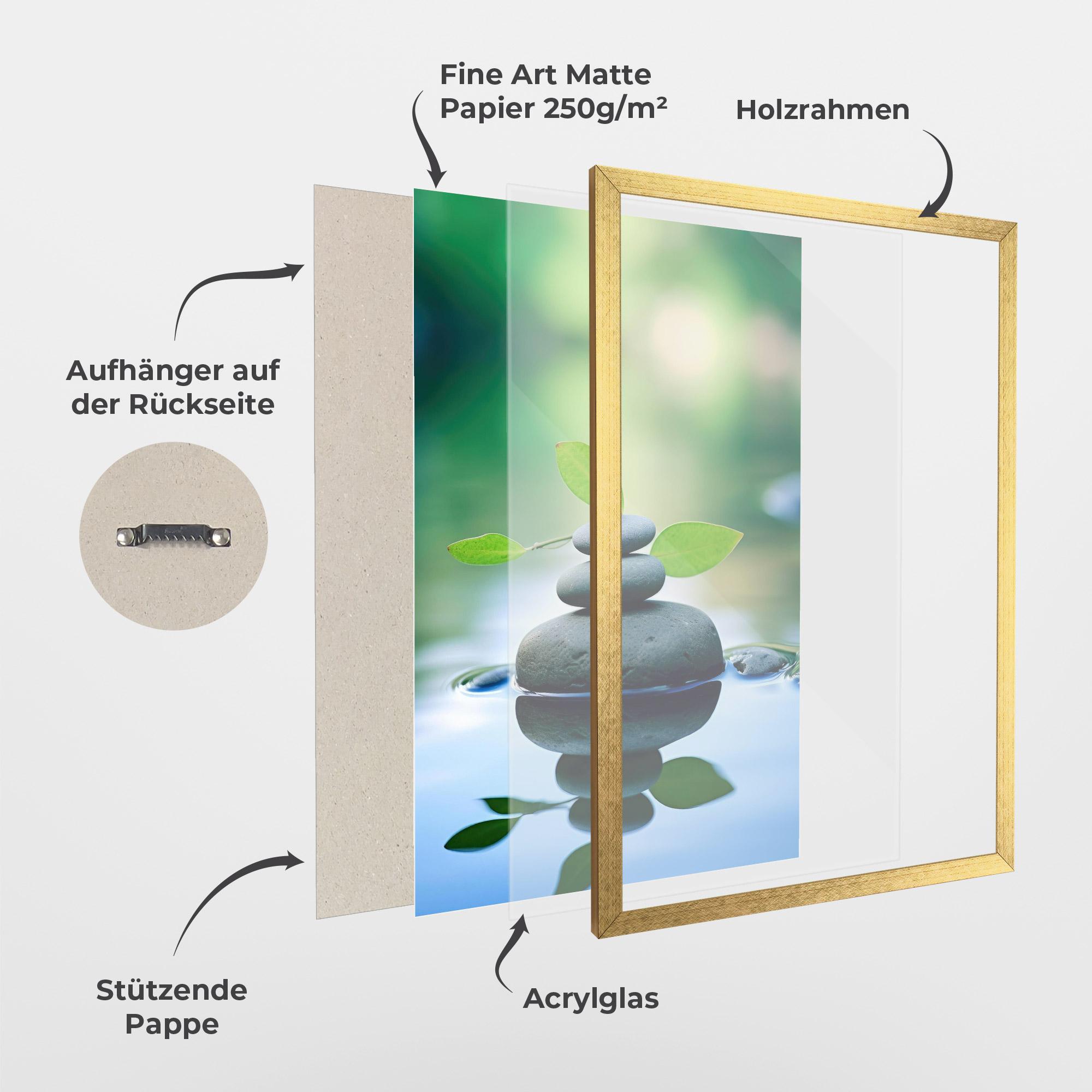 Gerahmte Poster Stones Green Leaves mockup 1