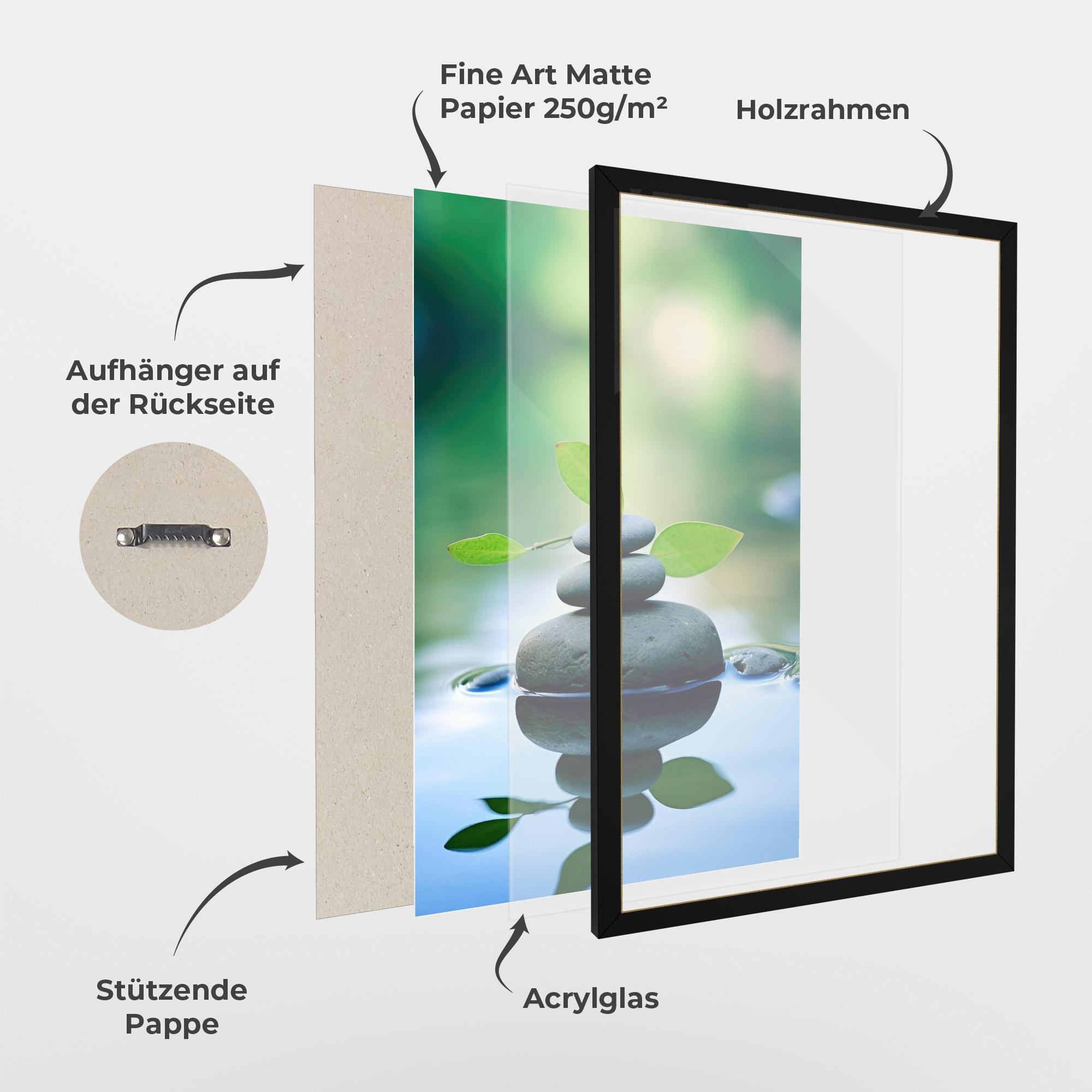 Gerahmte Poster Stones Green Leaves mockup 1