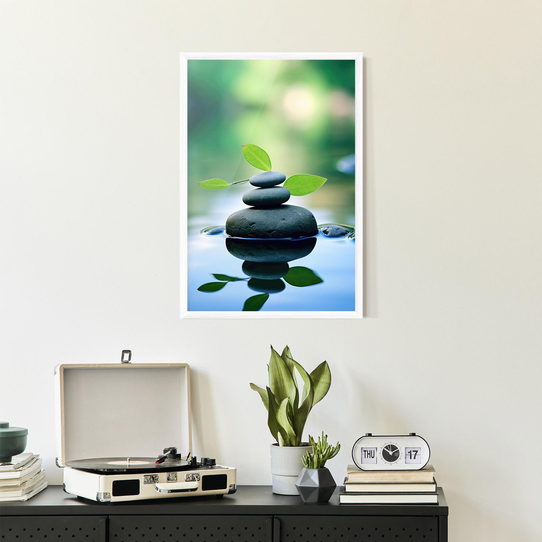 Gerahmte Poster Stones Green Leaves mockup 2