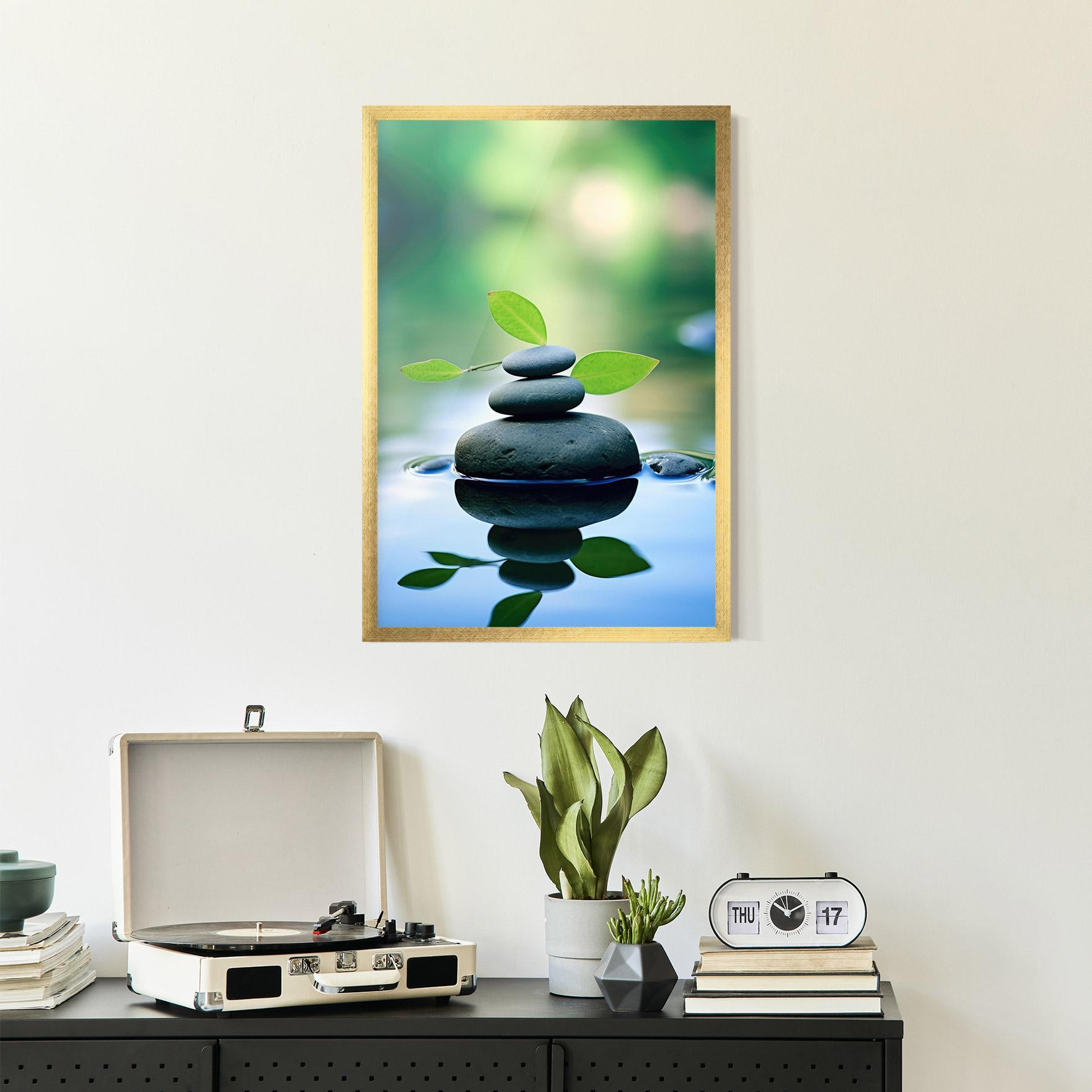 Gerahmte Poster Stones Green Leaves mockup 2