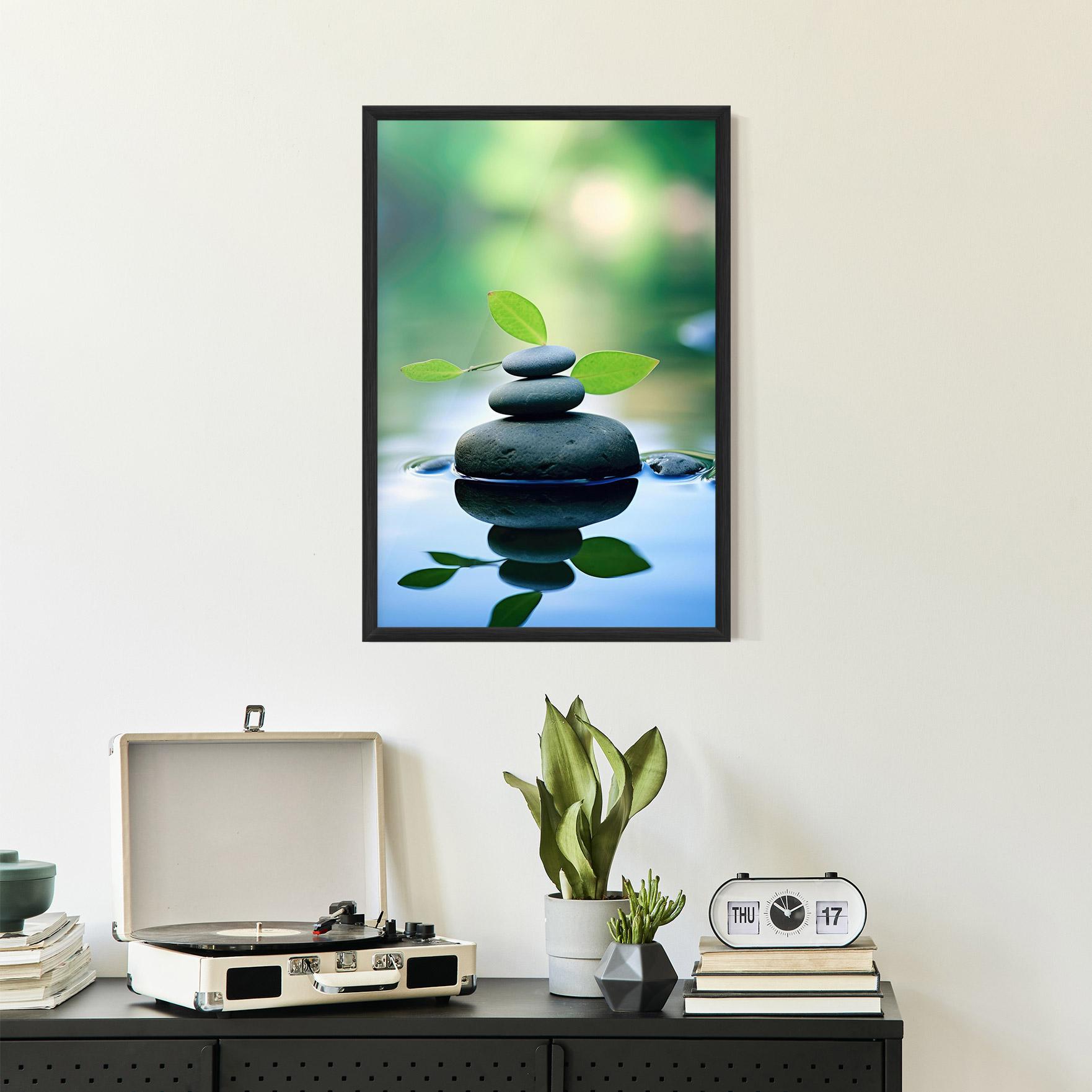 Gerahmte Poster Stones Green Leaves mockup 2