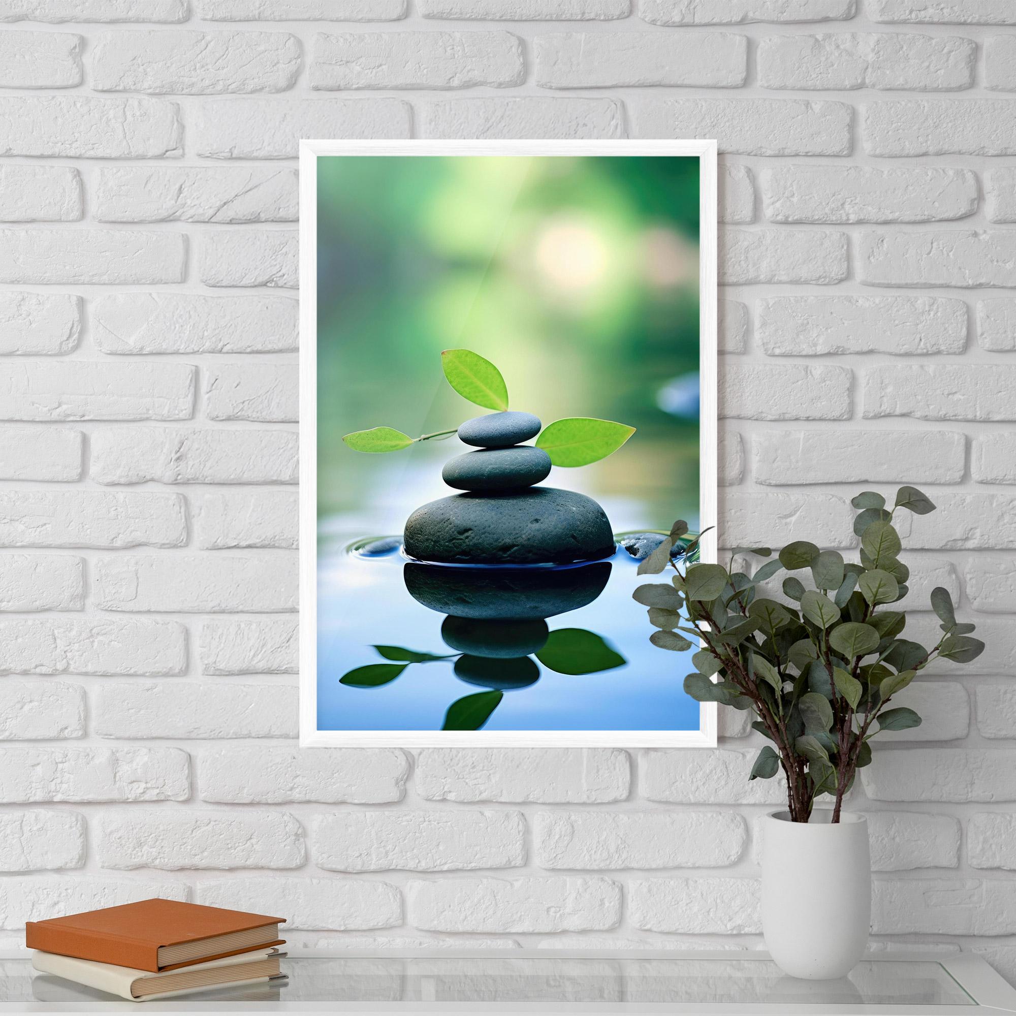 Gerahmte Poster Stones Green Leaves mockup 5