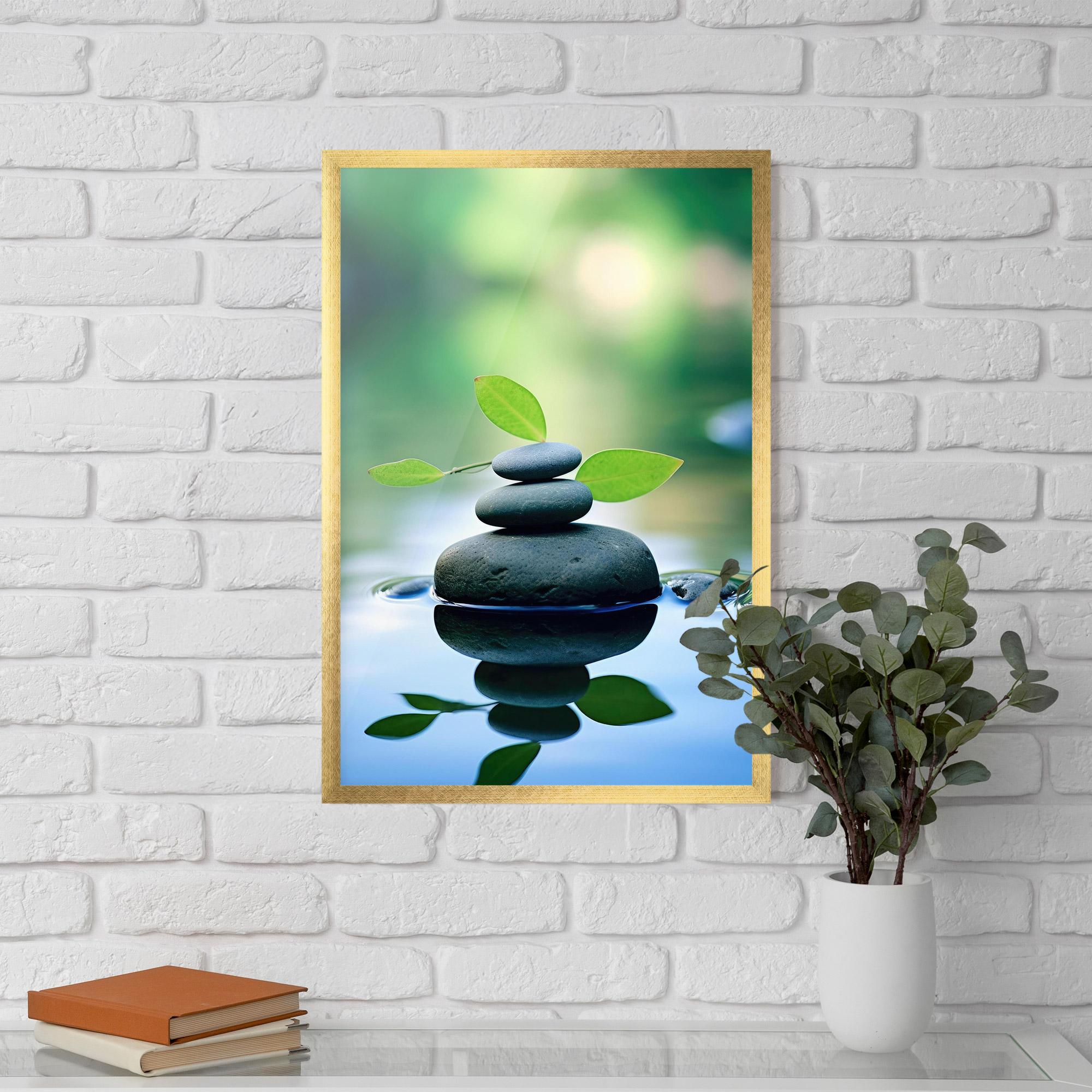 Gerahmte Poster Stones Green Leaves mockup 5