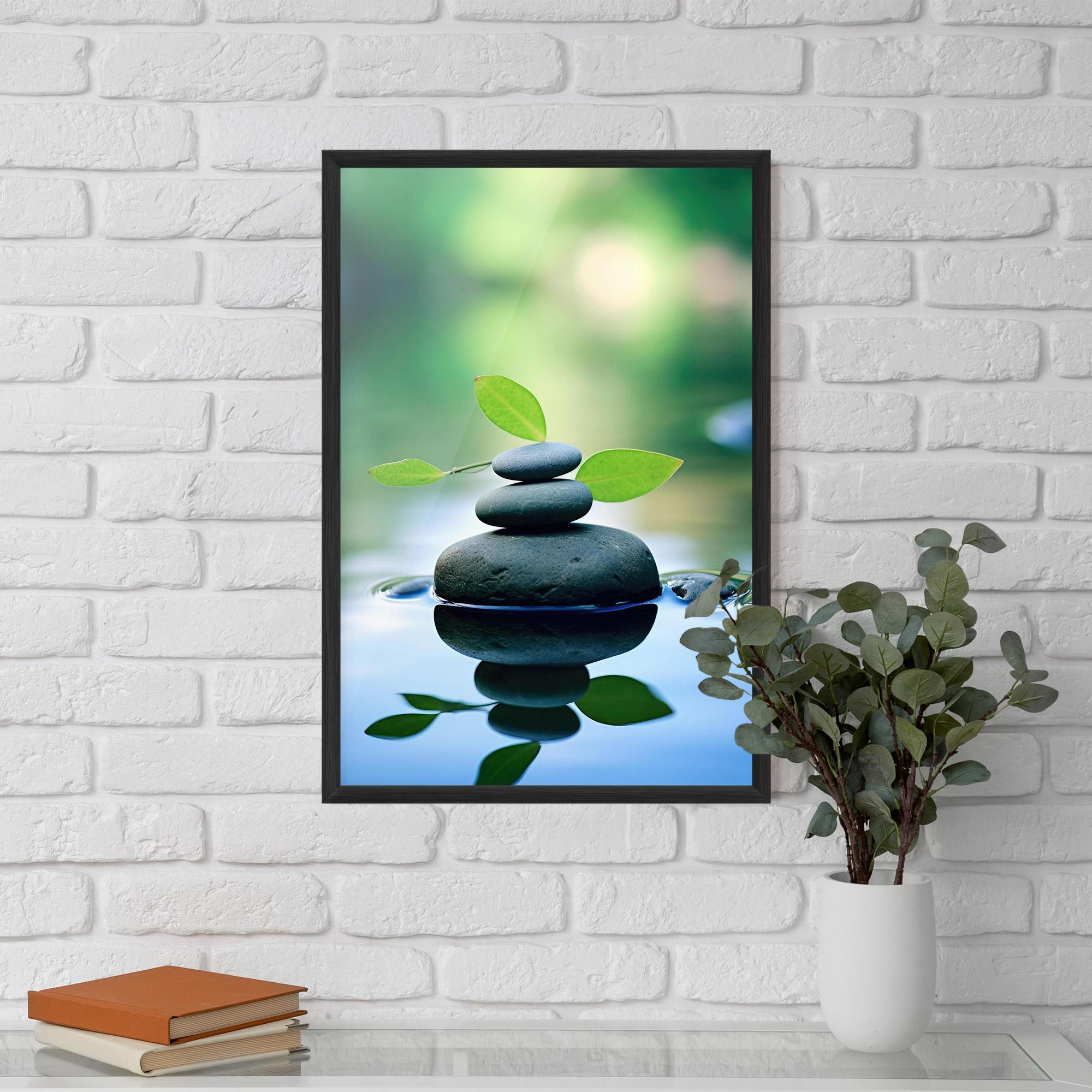Gerahmte Poster Stones Green Leaves mockup 5