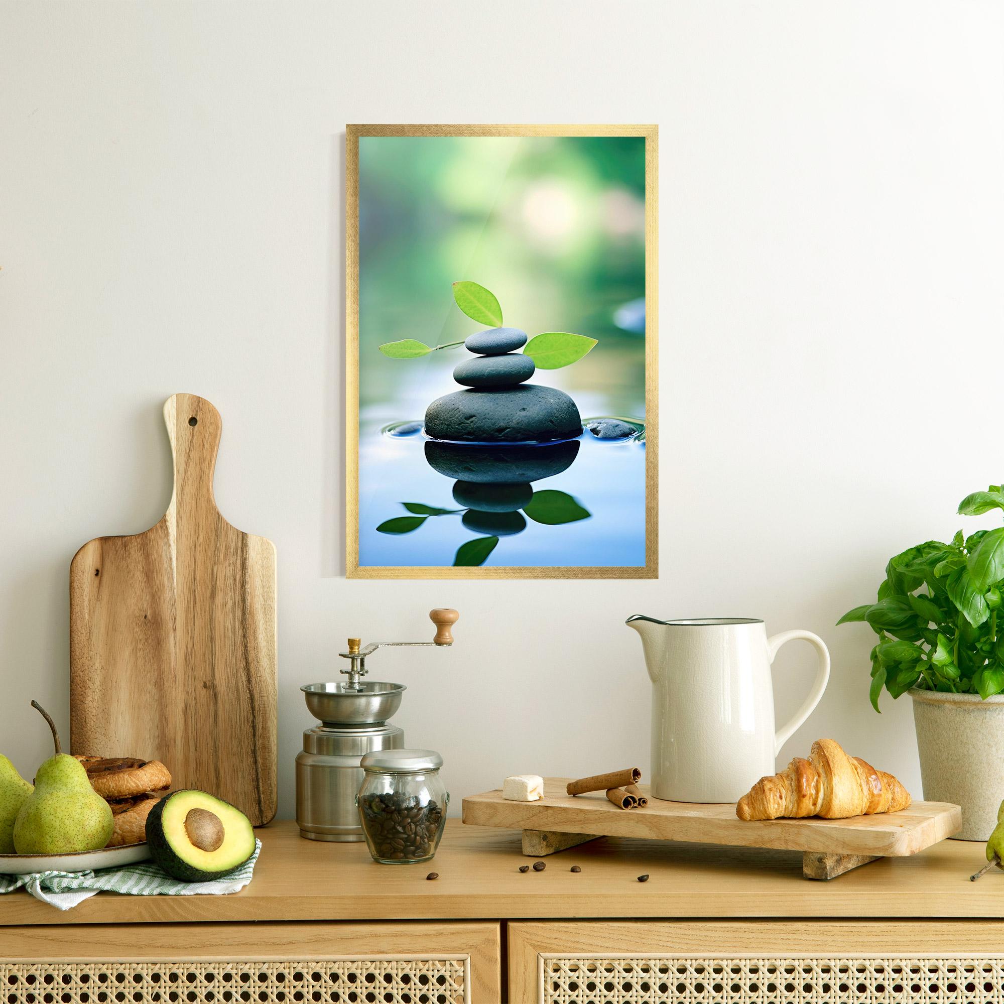 Gerahmte Poster Stones Green Leaves mockup 8