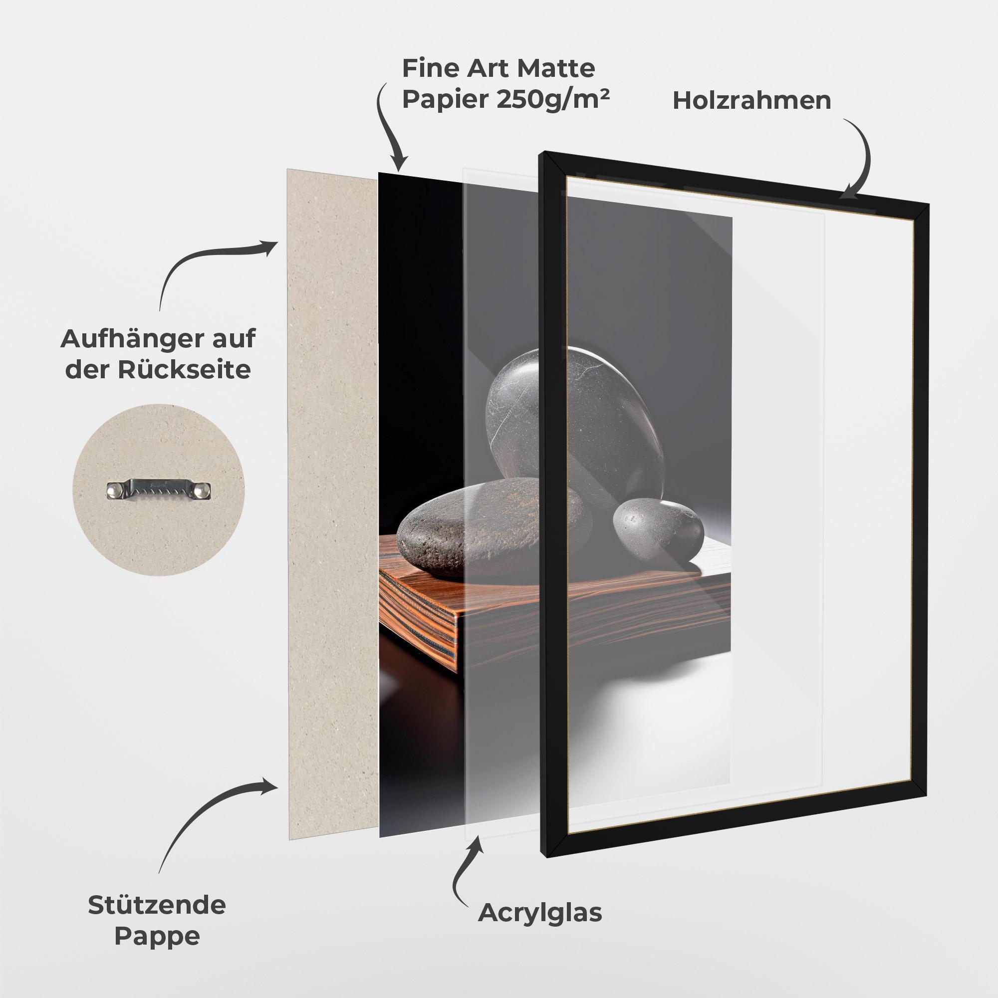 Gerahmte Poster Black Zen Stones mockup 1