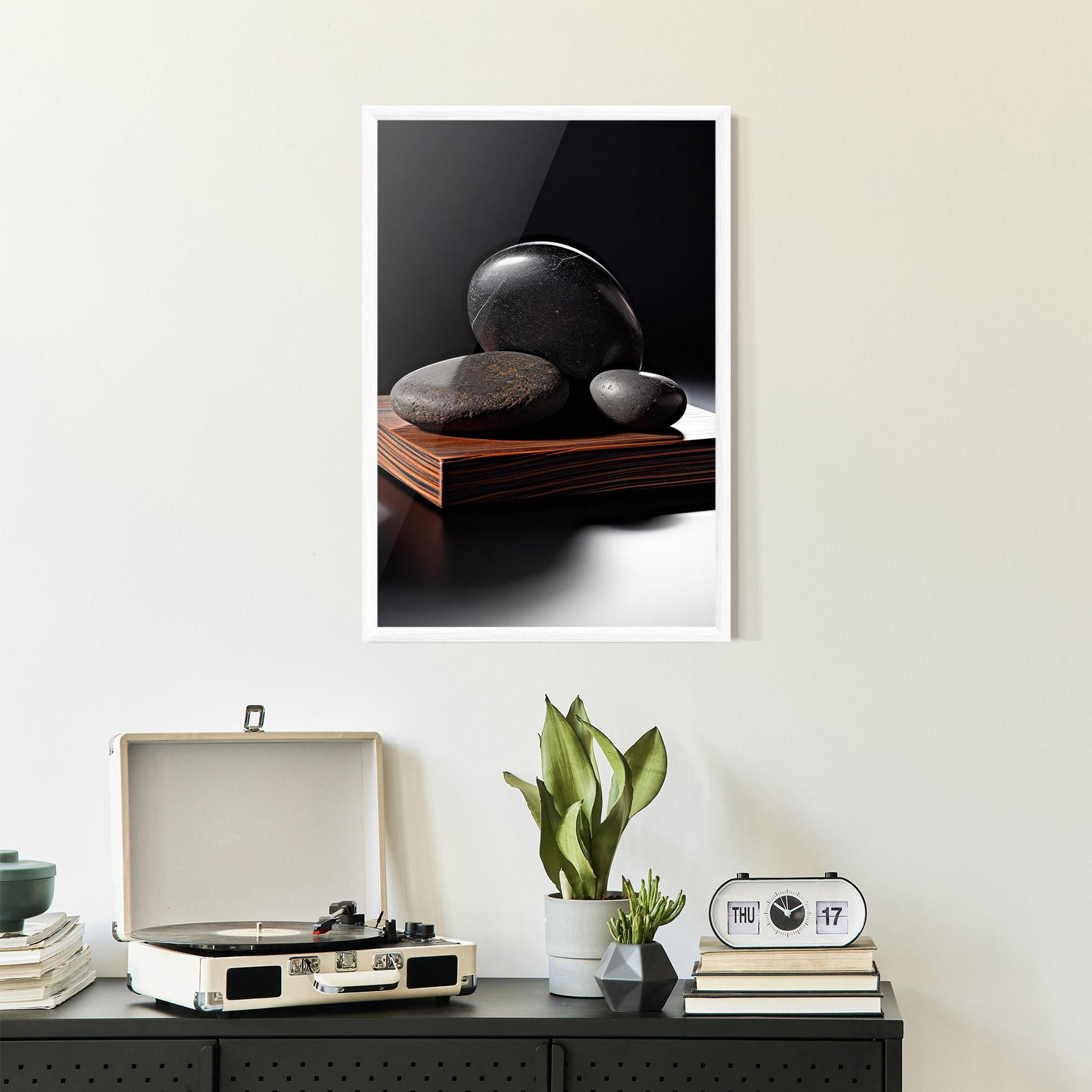Gerahmte Poster Black Zen Stones mockup 2