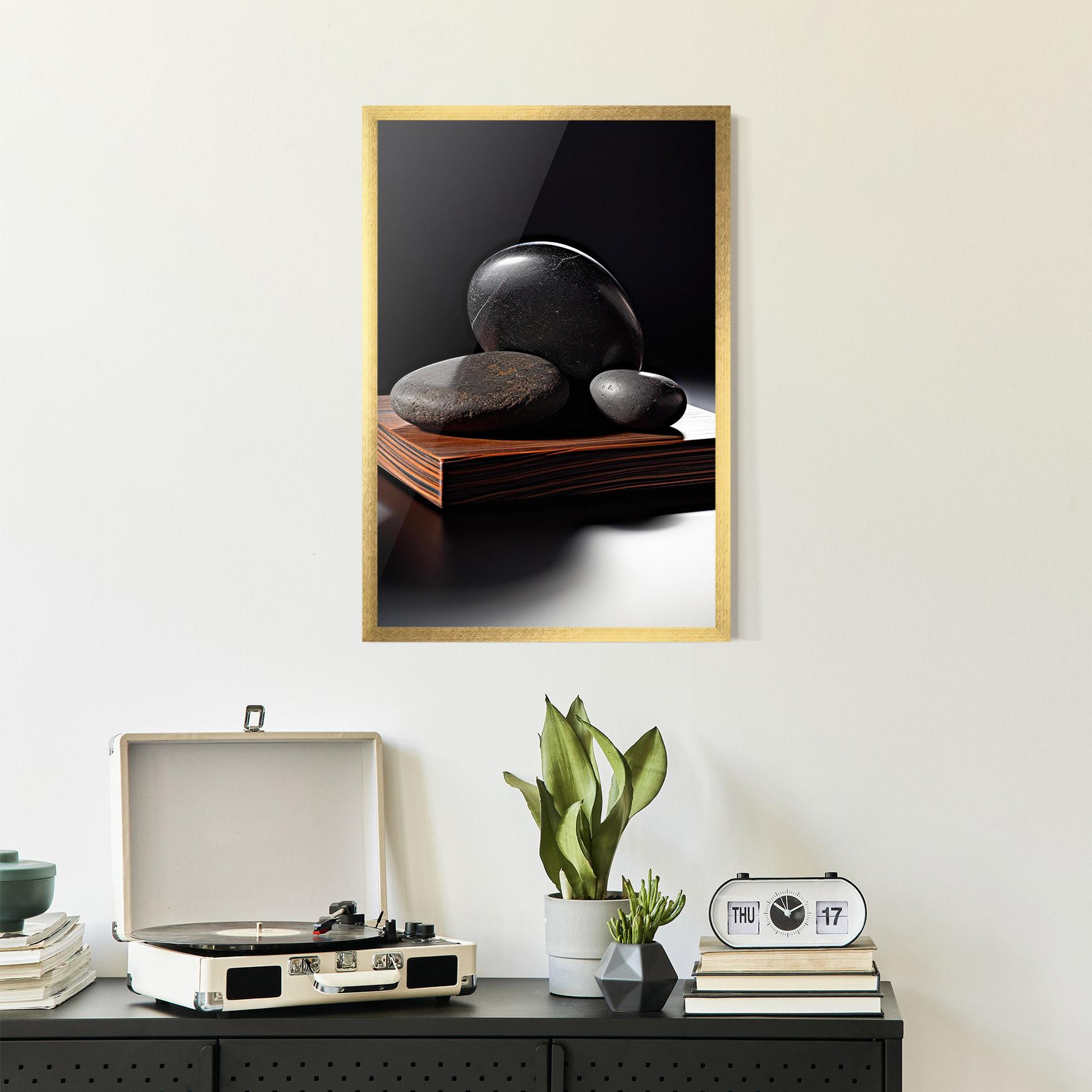 Gerahmte Poster Black Zen Stones mockup 2