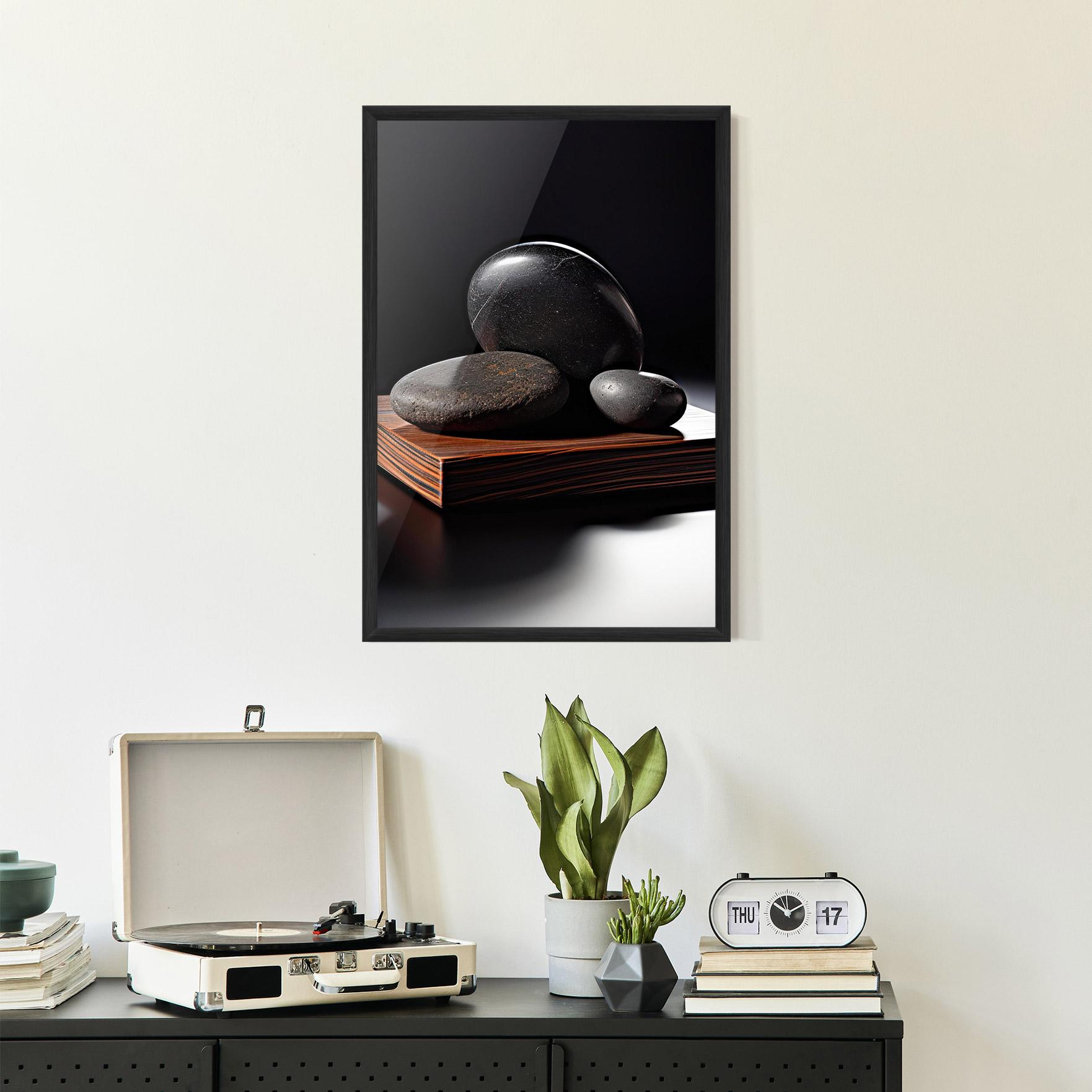Gerahmte Poster Black Zen Stones mockup 2