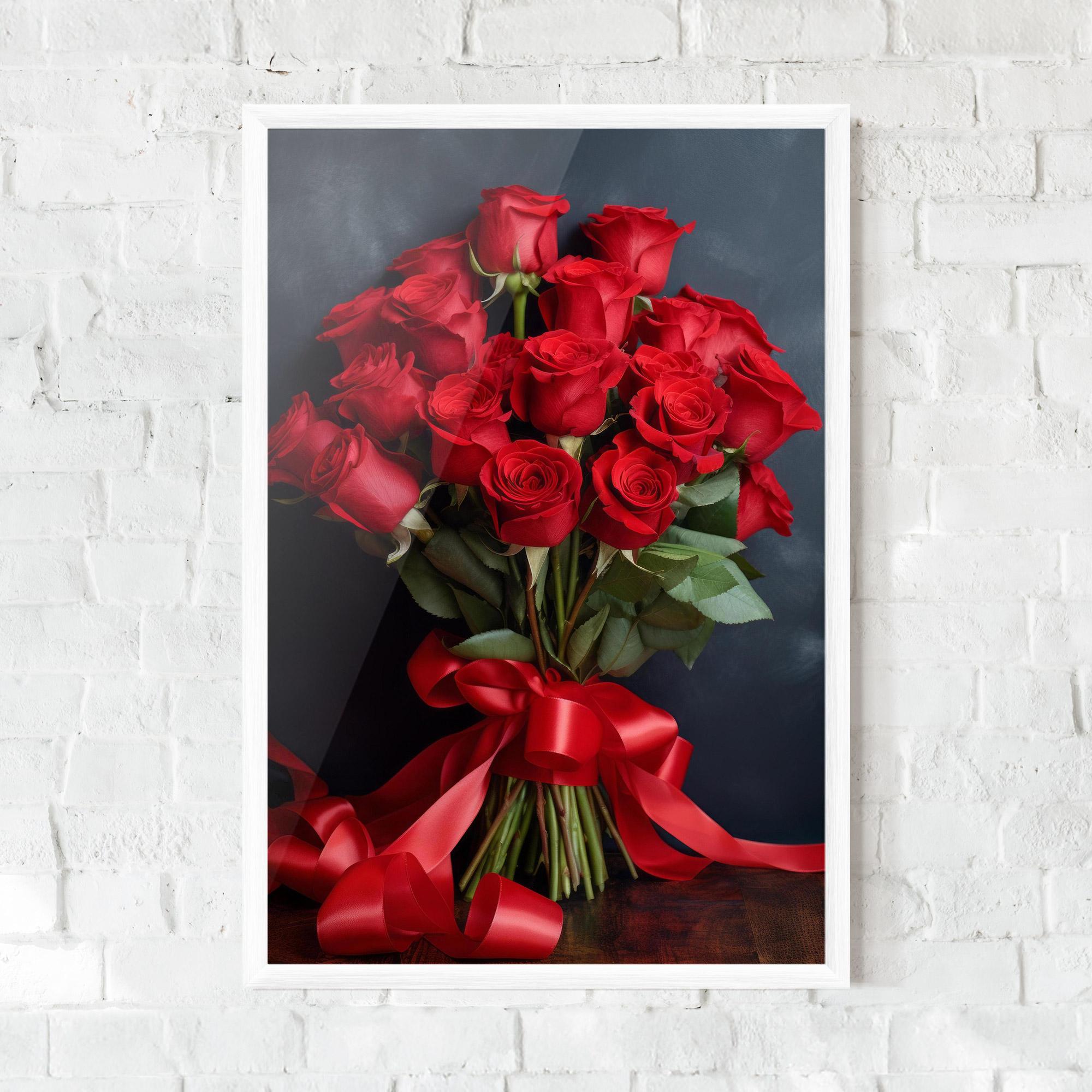Gerahmte Poster Beautiful Red Roses Bouquet mockup 0