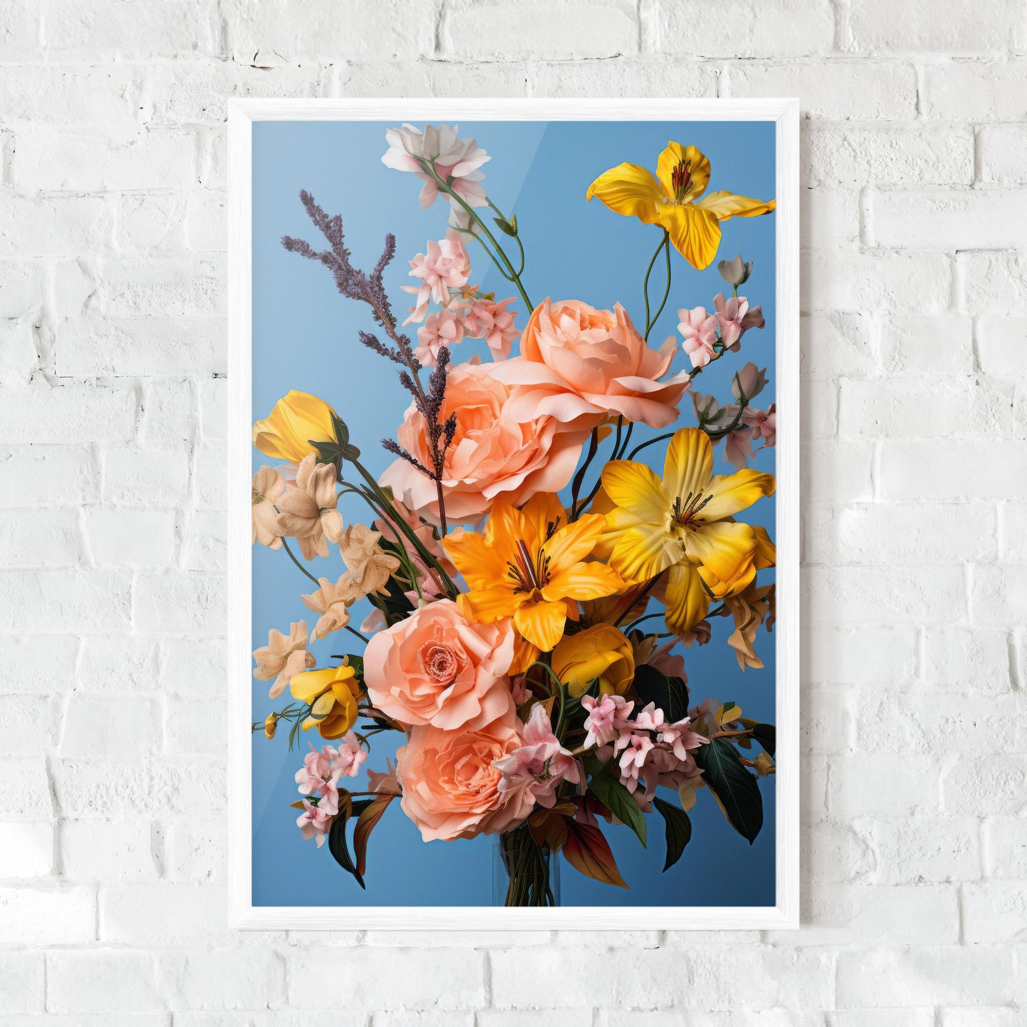 Gerahmte Poster Flower Mix On Blue mockup 0