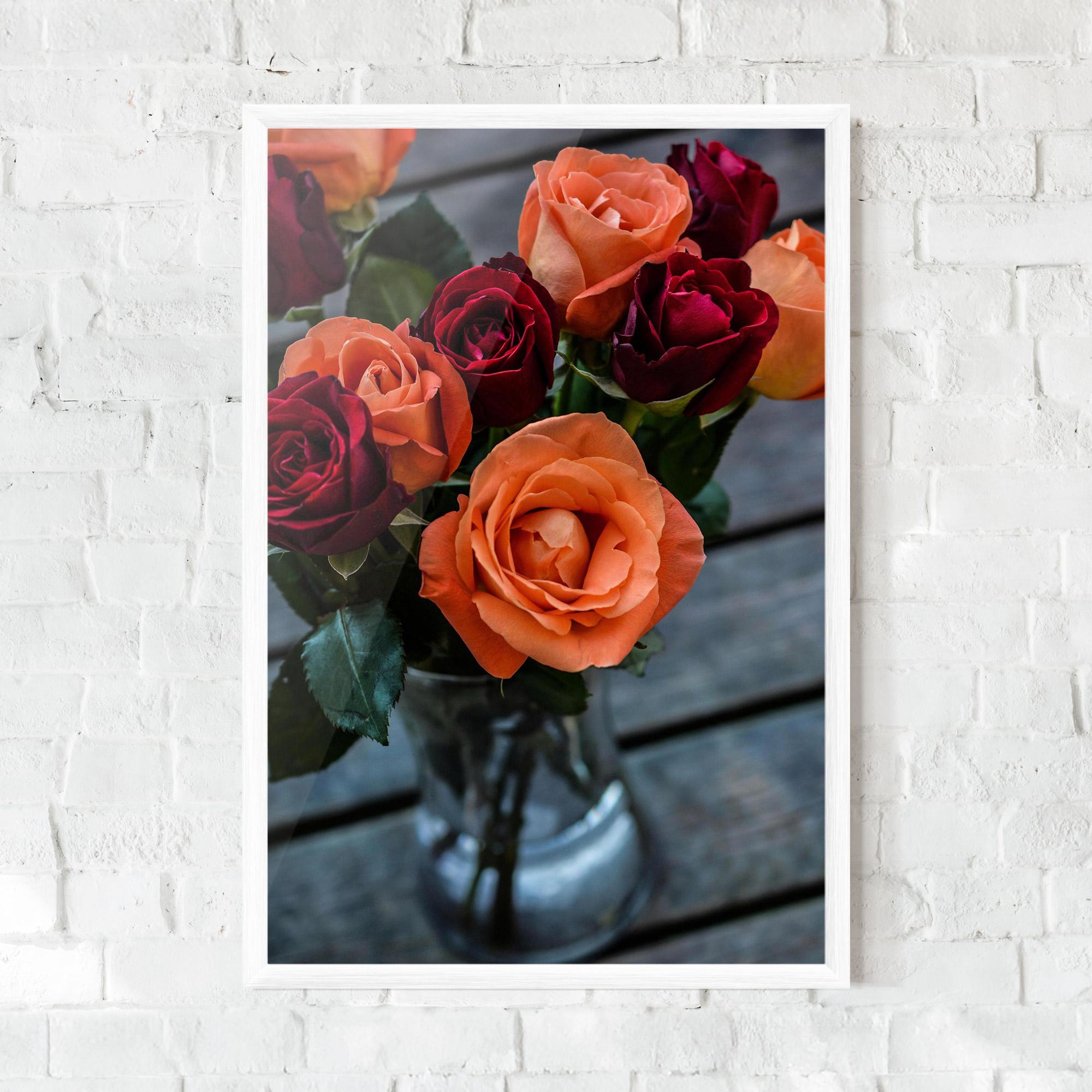 Gerahmte Poster Red Orange Roses Bouquet mockup 0