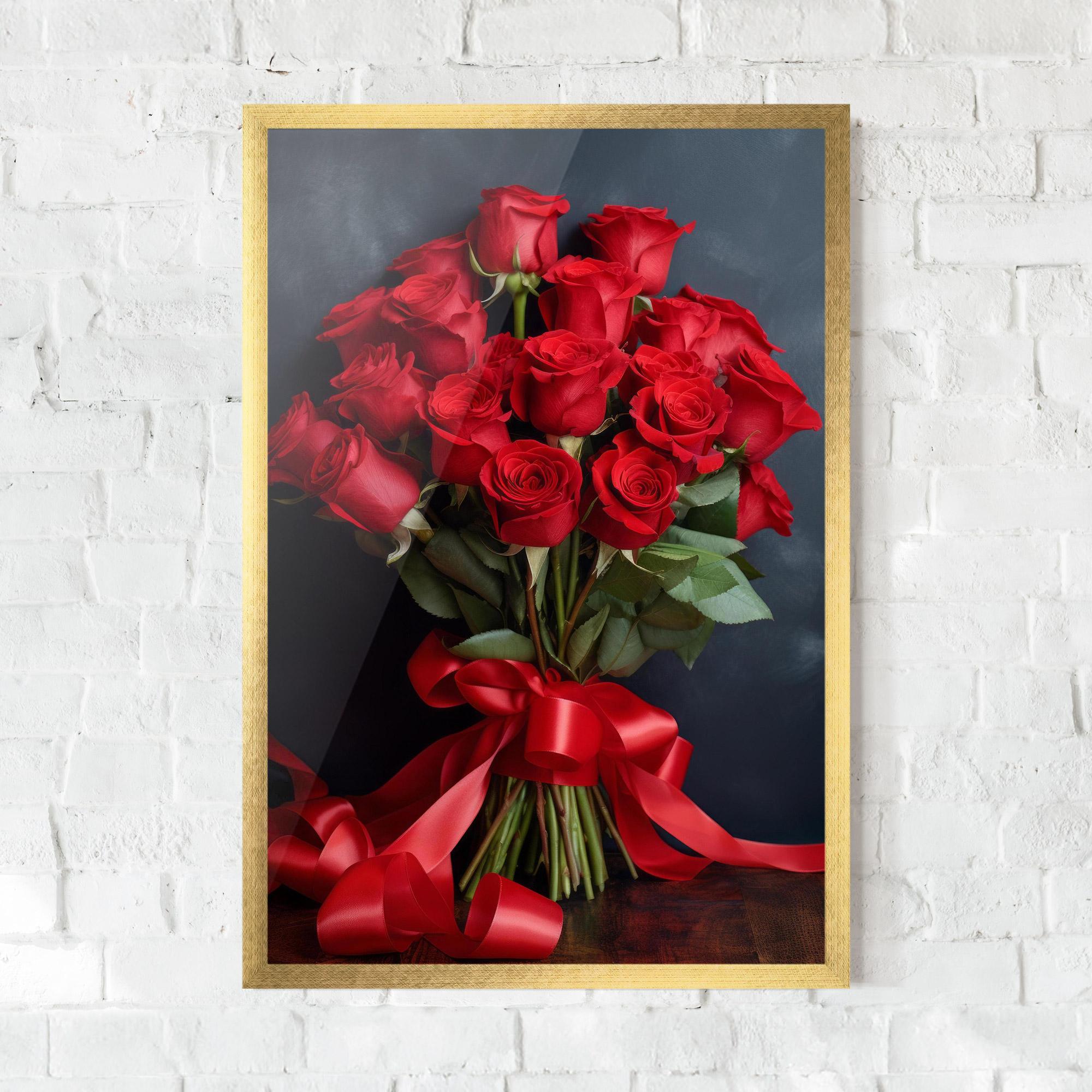 Gerahmte Poster Beautiful Red Roses Bouquet mockup 0