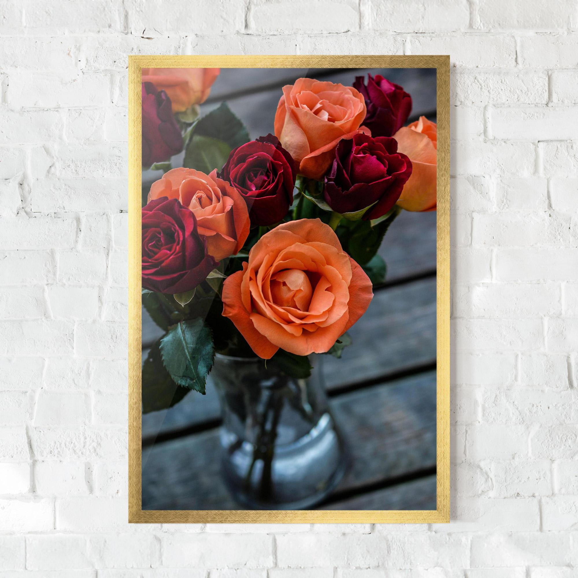 Gerahmte Poster Red Orange Roses Bouquet mockup 0