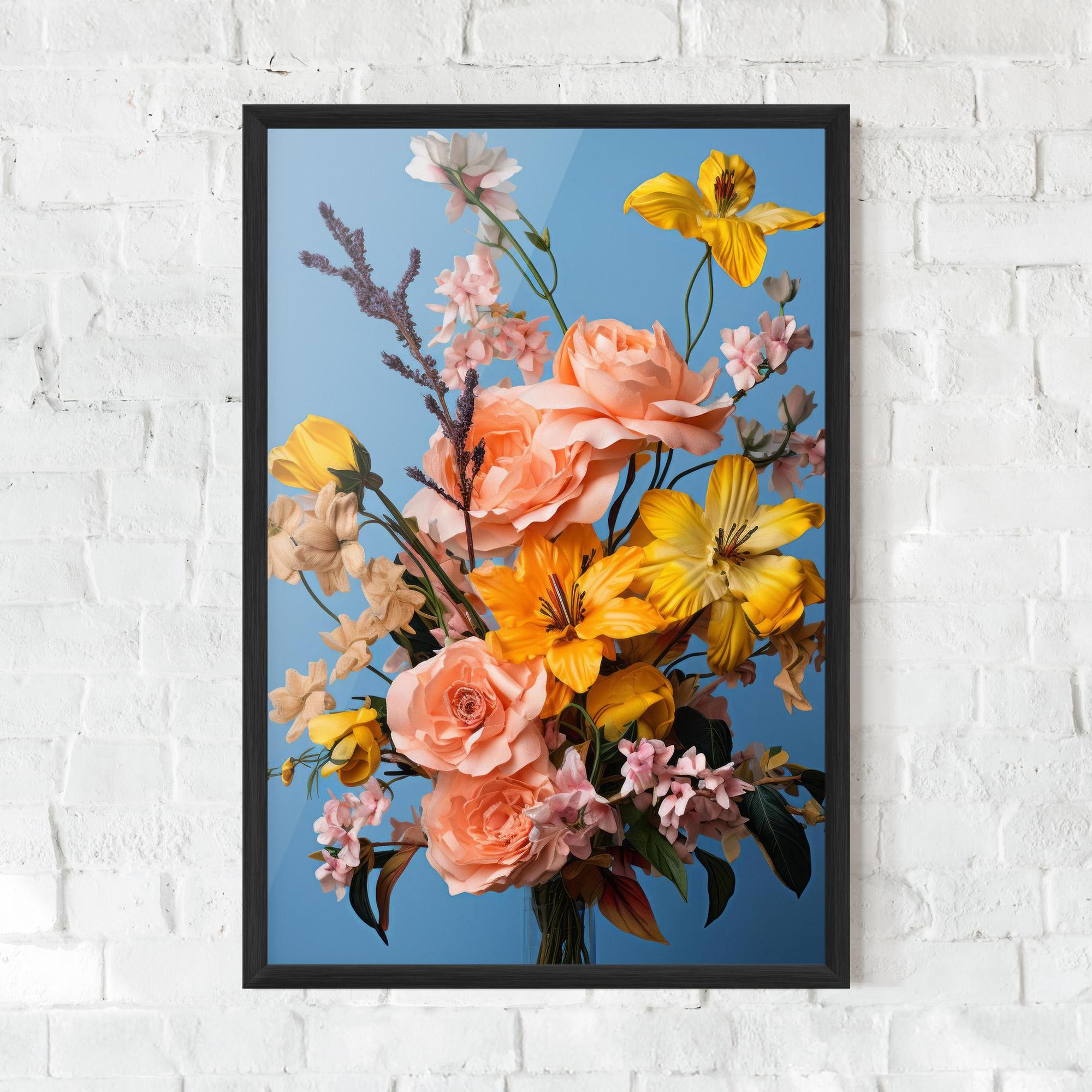 Gerahmte Poster Flower Mix On Blue mockup 0
