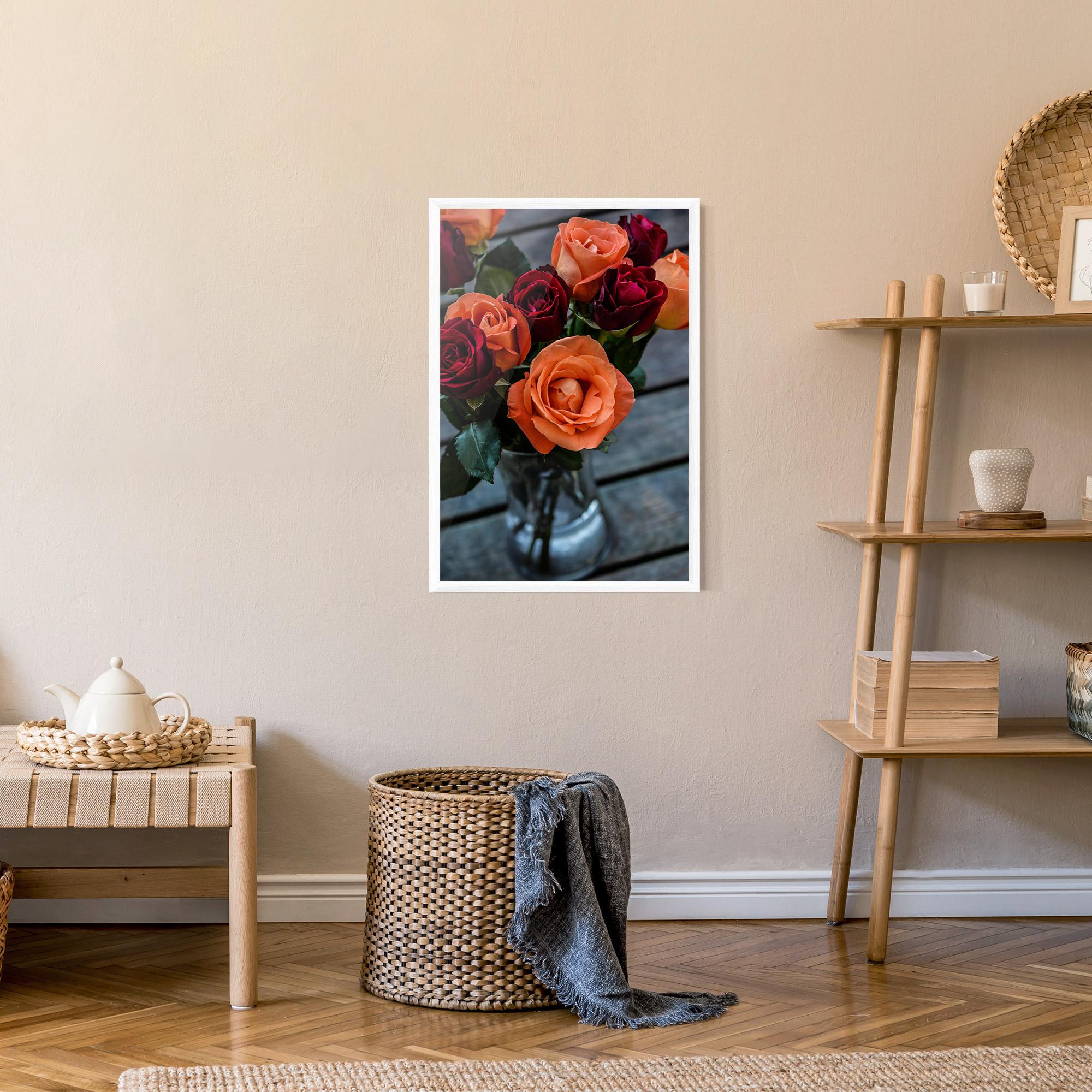 Gerahmte Poster Red Orange Roses Bouquet mockup 9