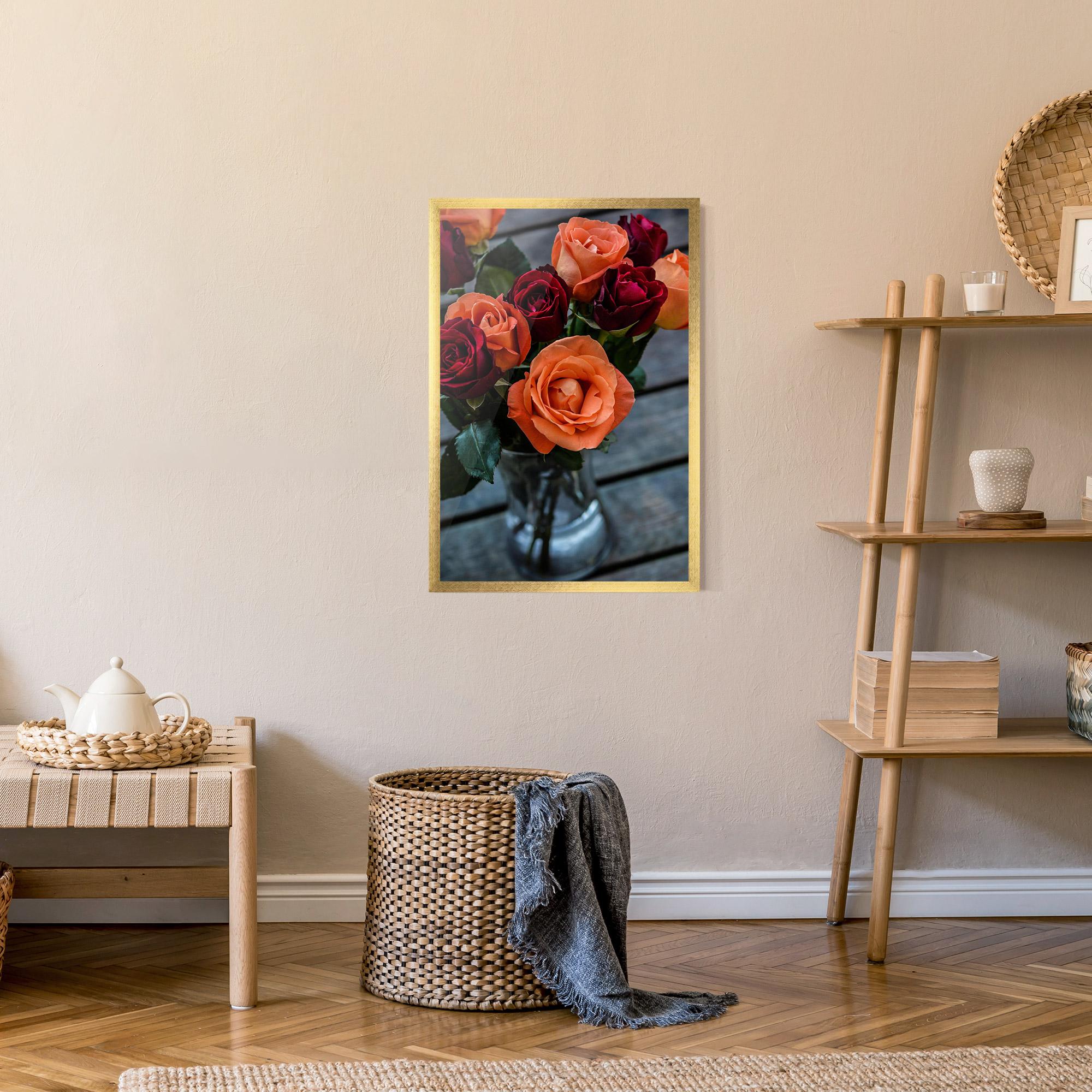 Gerahmte Poster Red Orange Roses Bouquet mockup 9