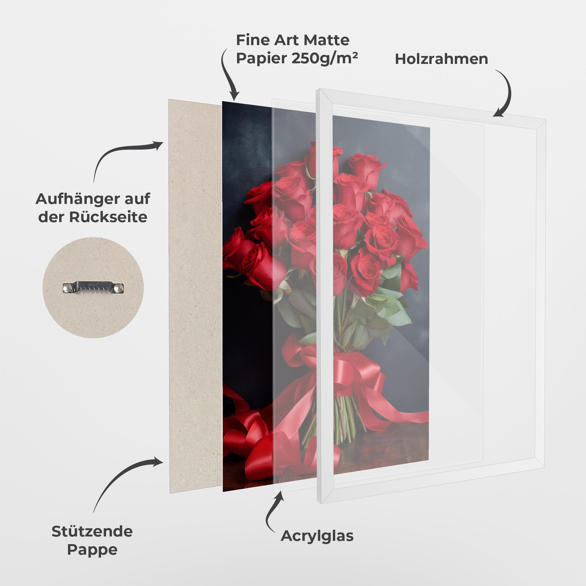 Gerahmte Poster Beautiful Red Roses Bouquet mockup 1