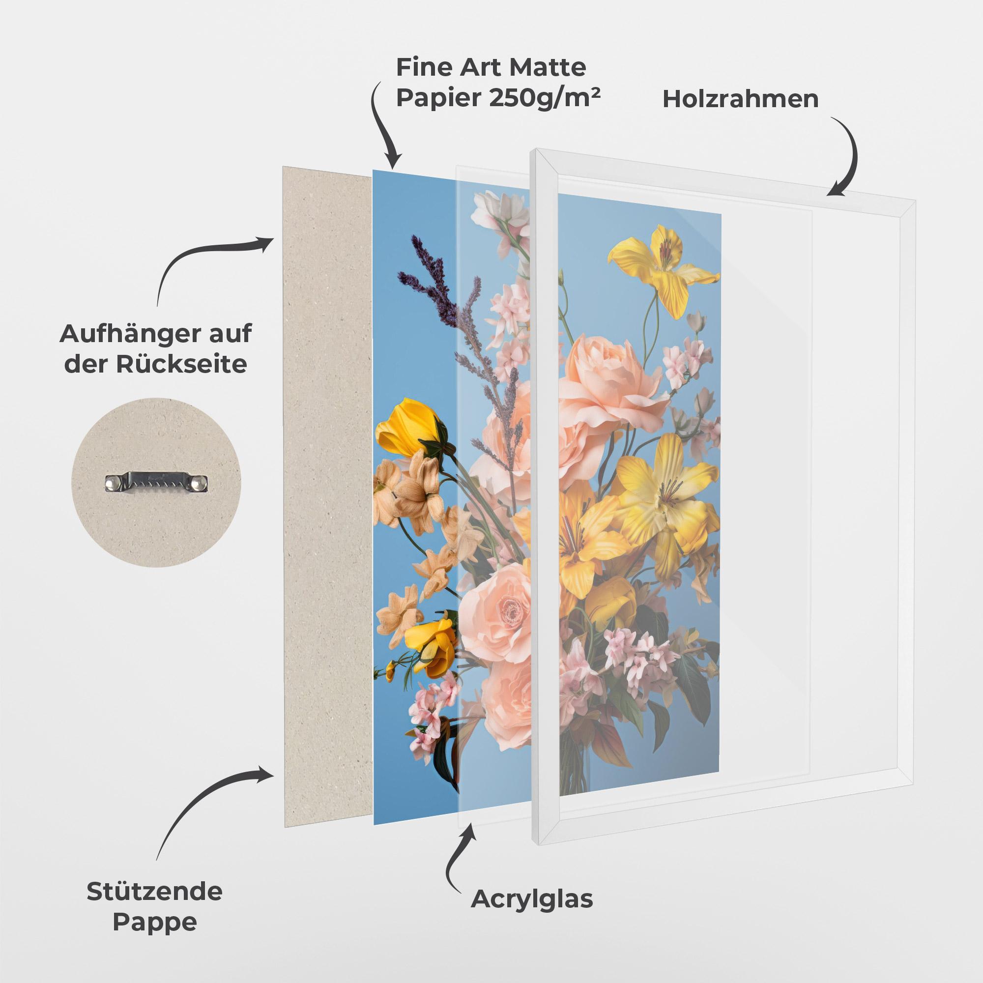 Gerahmte Poster Flower Mix On Blue mockup 1