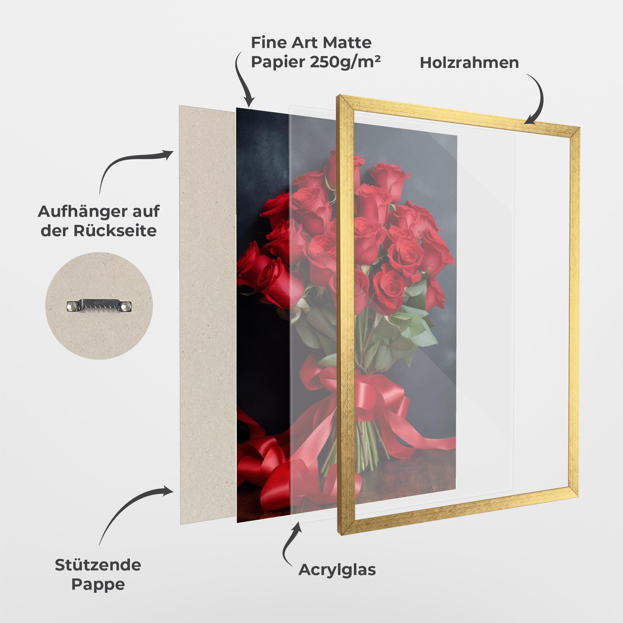 Gerahmte Poster Beautiful Red Roses Bouquet mockup 1