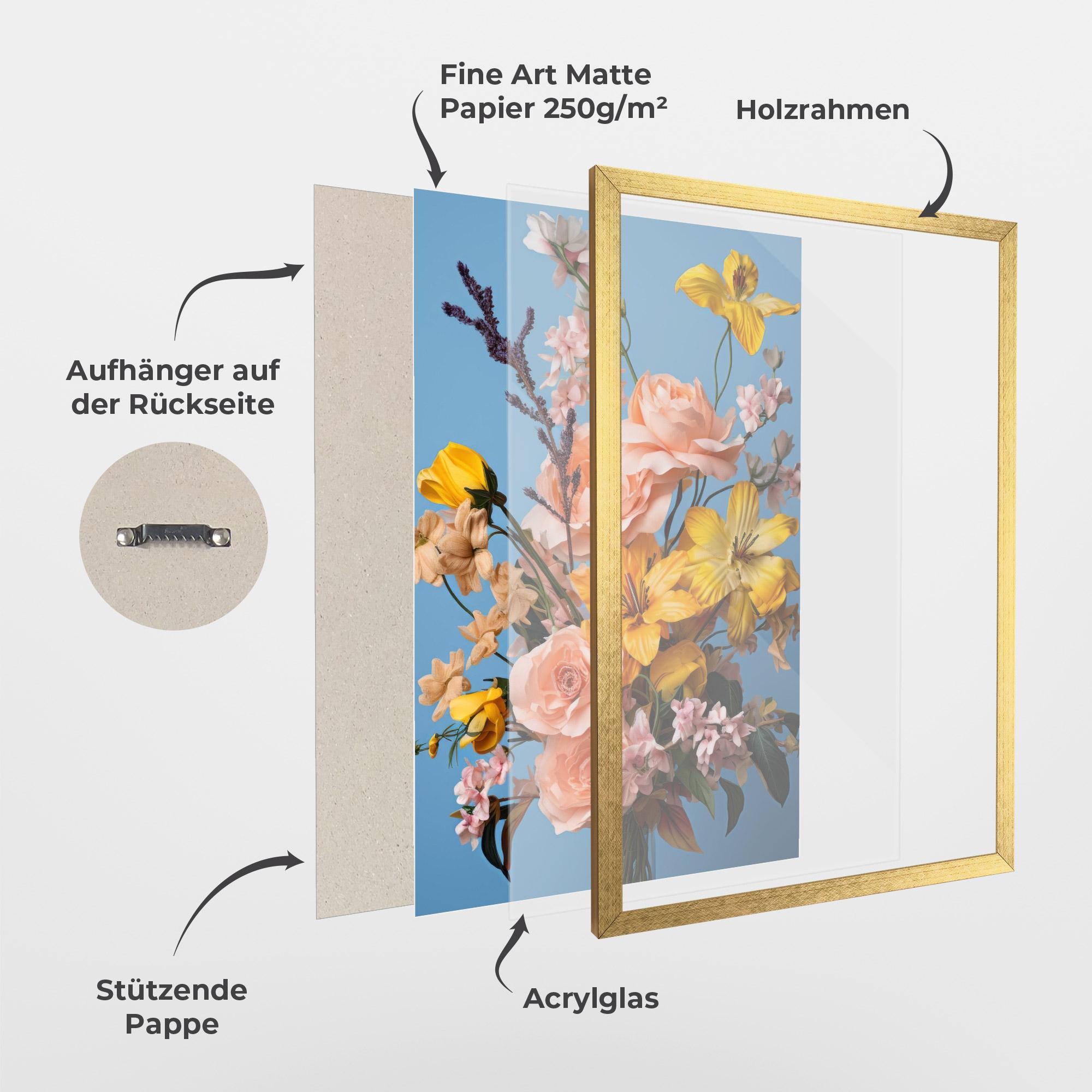 Gerahmte Poster Flower Mix On Blue mockup 1