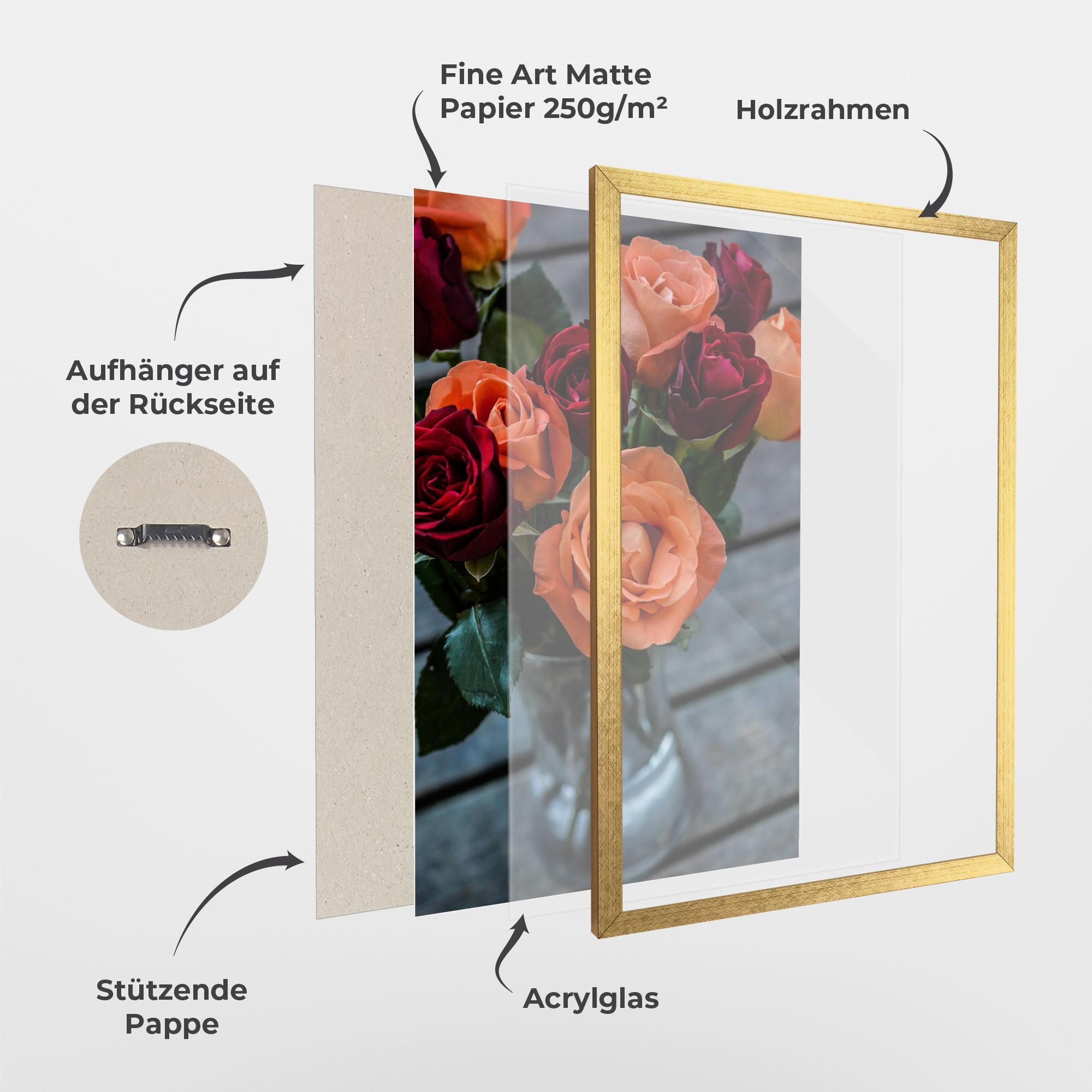 Gerahmte Poster Red Orange Roses Bouquet mockup 1