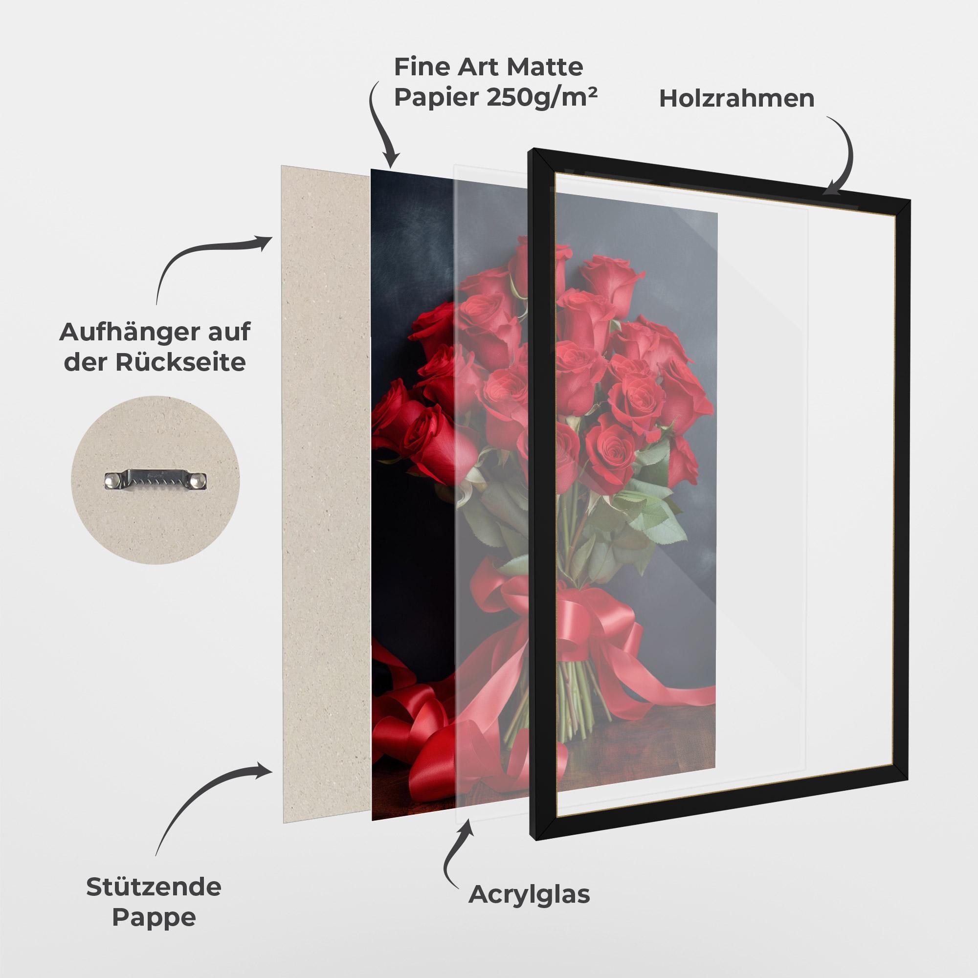 Gerahmte Poster Beautiful Red Roses Bouquet mockup 1